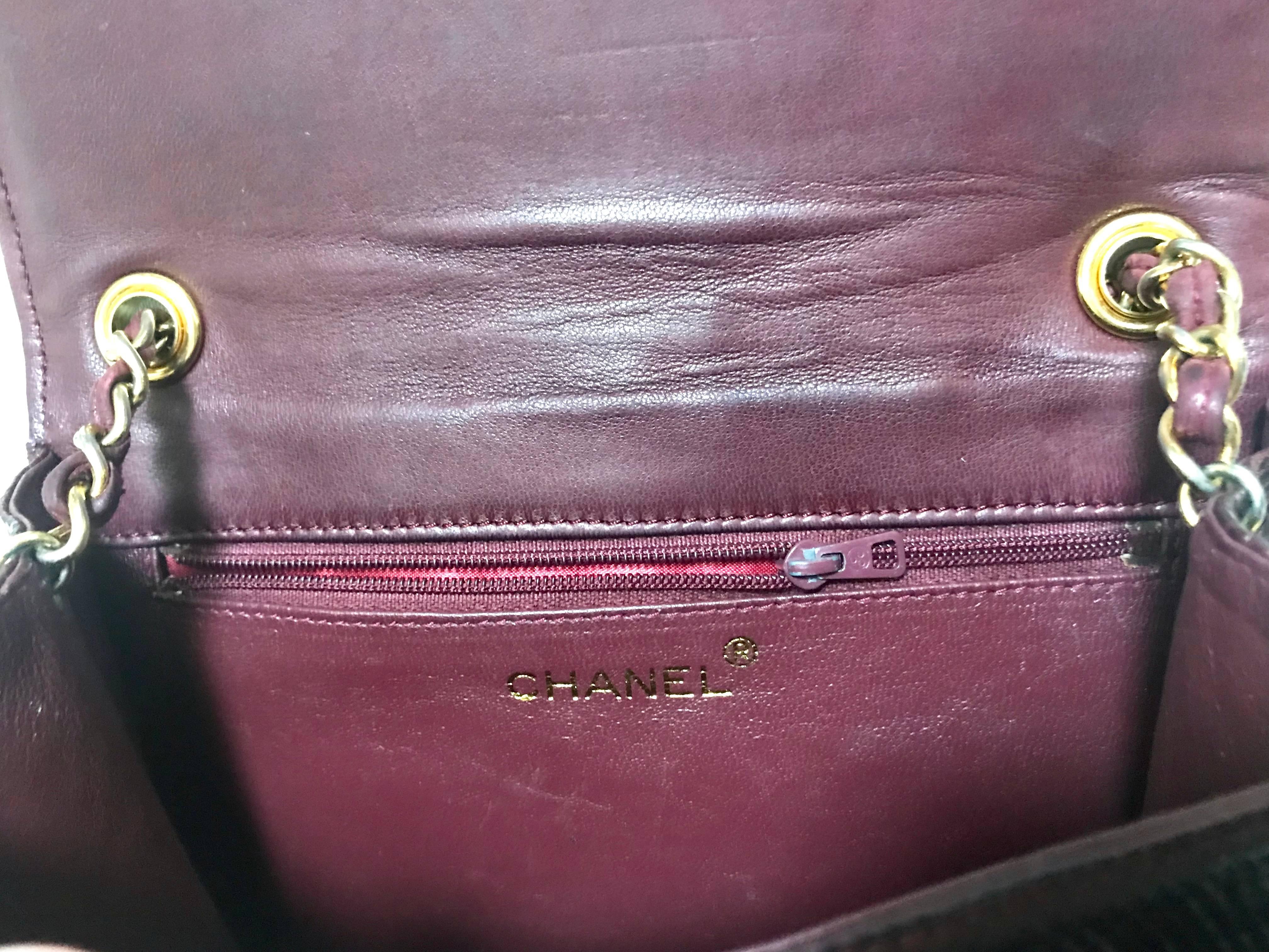 Chanel Vintage genuine dark wine brown lizard chain shoulder bag with CC mark For Sale 9