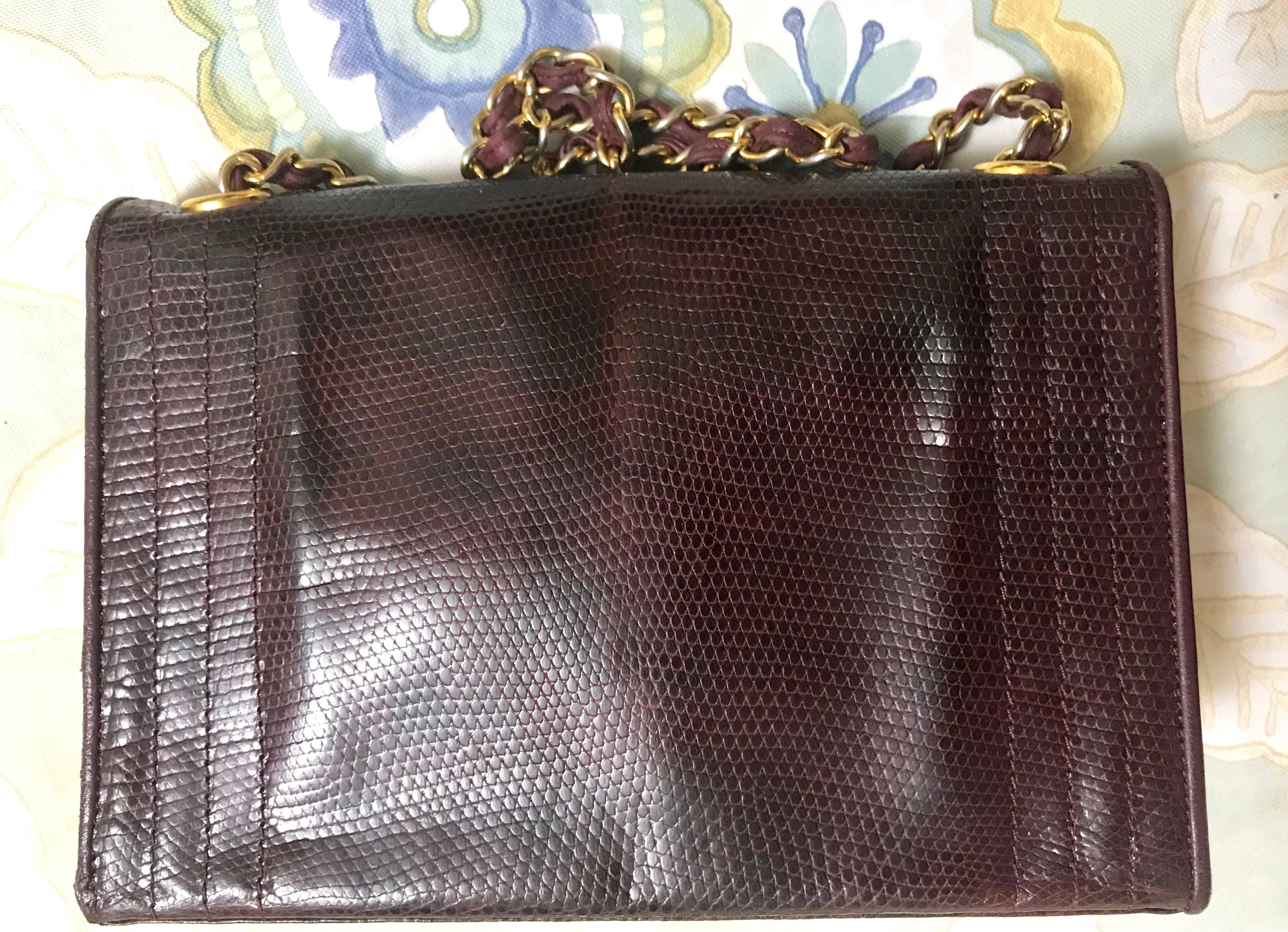 Chanel Vintage genuine dark wine brown lizard chain shoulder bag with CC mark In Good Condition For Sale In Kashiwa, Chiba