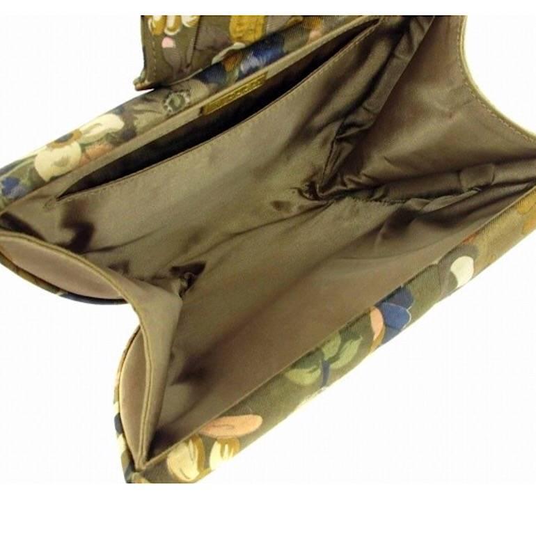 Women's Gucci Vintage khaki brown tone floral printed satin fabric clutch bag, 1980s  