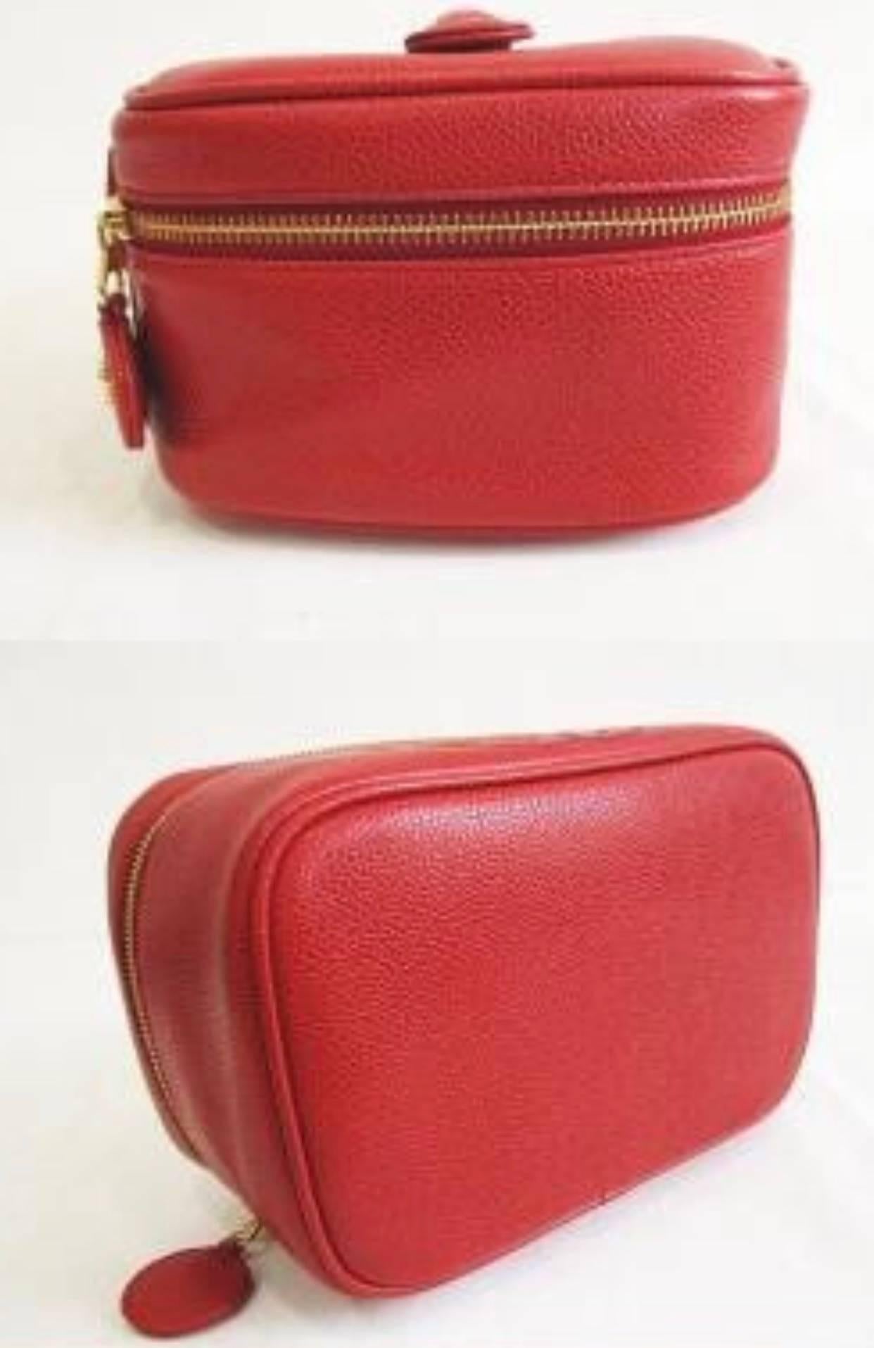 Women's Vintage CHANEL lipstick red caviar cosmetic and toiletry pouch. Classic purse.