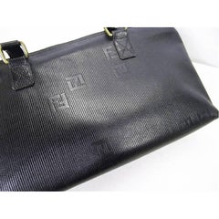 Vintage FENDI black stripe gained leather shopper tote bag with embossed FF logo
