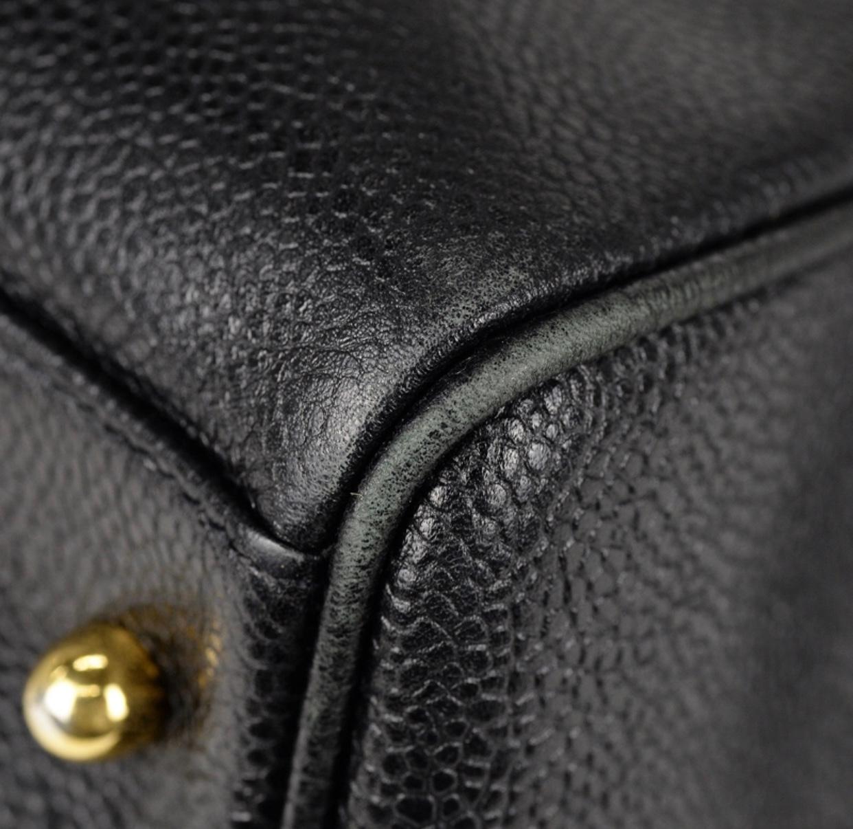Vintage CHANEL black caviar leather Overnighter, Weekender bag, large chain bag. 3