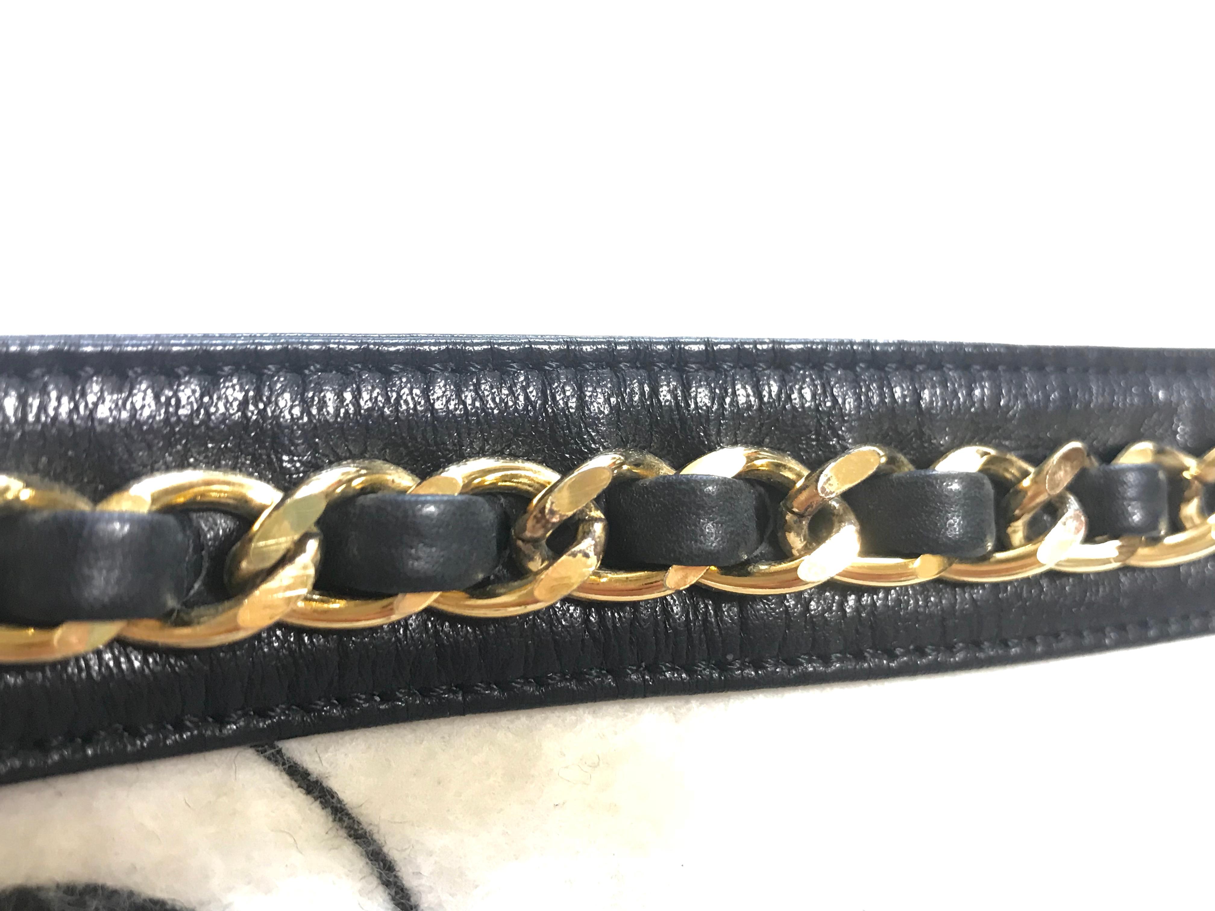 Chanel Vintage black lamb belt bag / fanny pack with golden chain belt and CC  For Sale 8