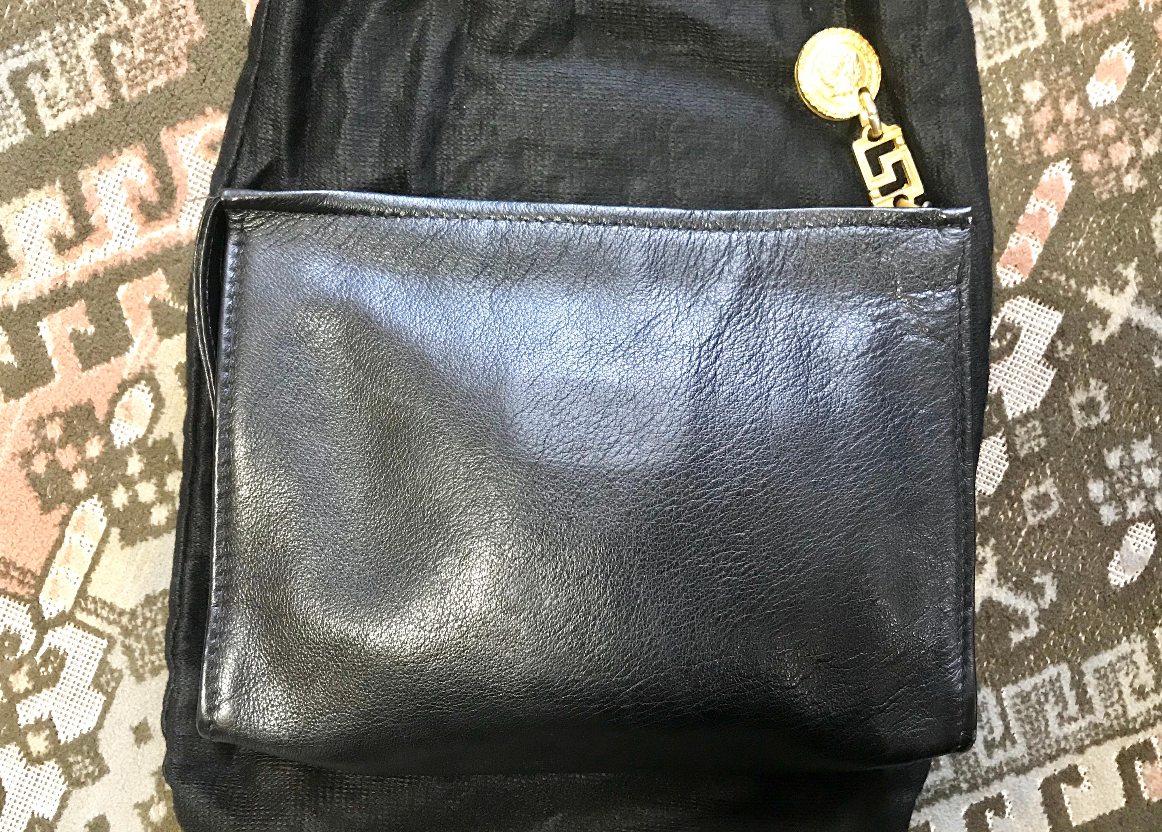 Vintage Gianni Versace black leather clutch purse, pouch, case bag with medusa. 6