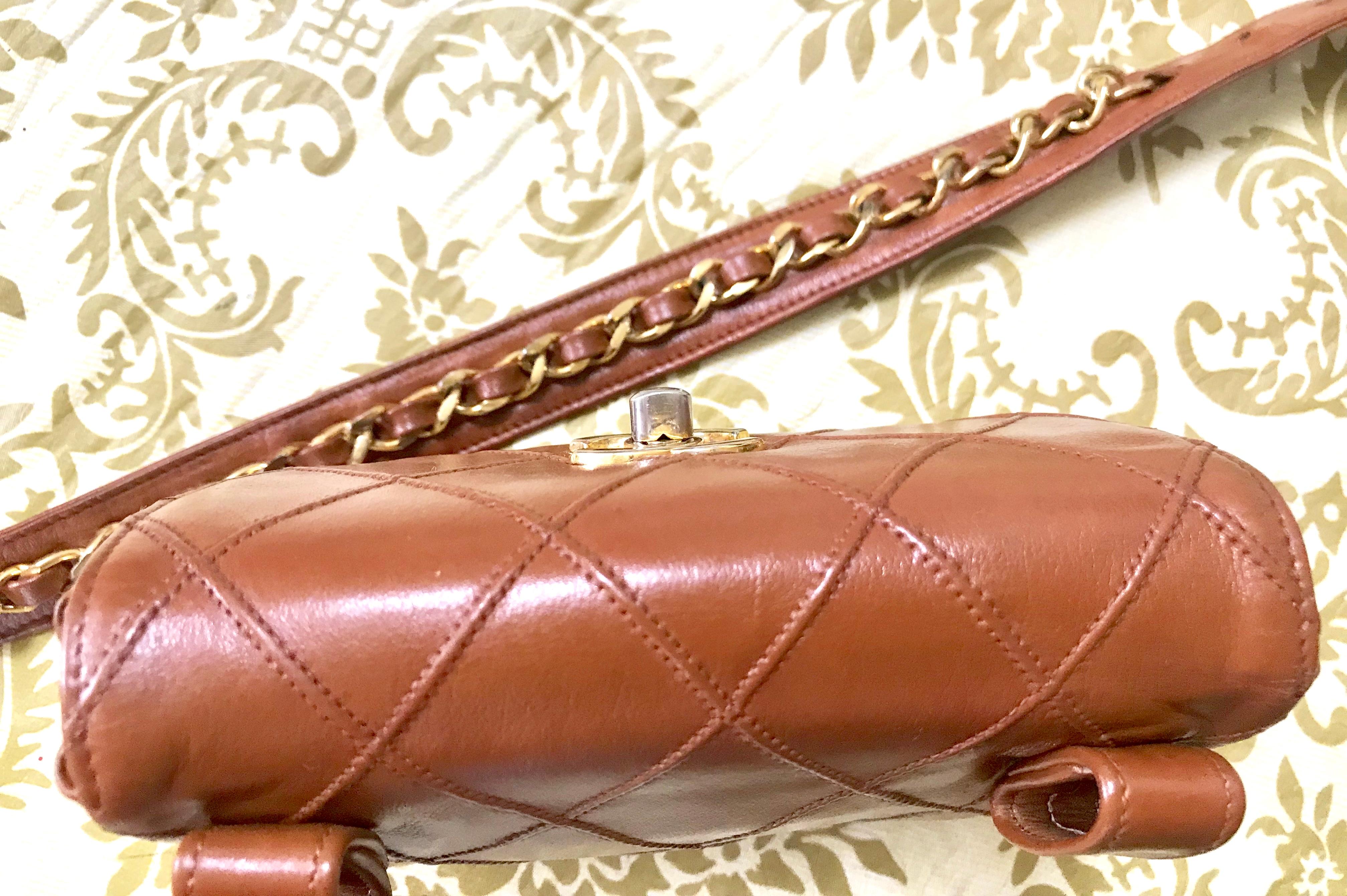 Chanel Vintage brown leather waist purse fanny pack hip bag with . Belt bag. In Good Condition For Sale In Kashiwa, Chiba