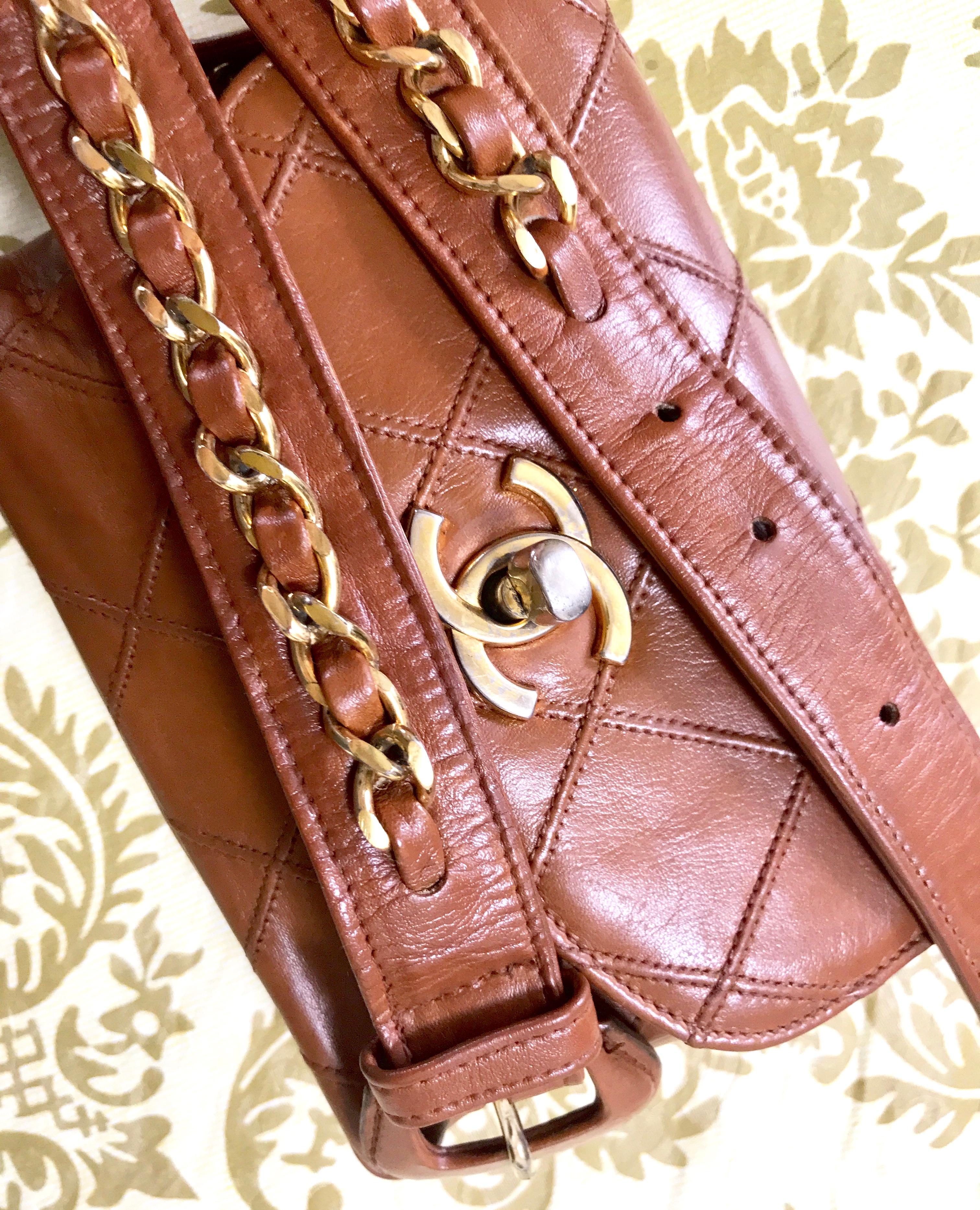 Chanel Vintage brown leather waist purse fanny pack hip bag with . Belt bag. For Sale 3