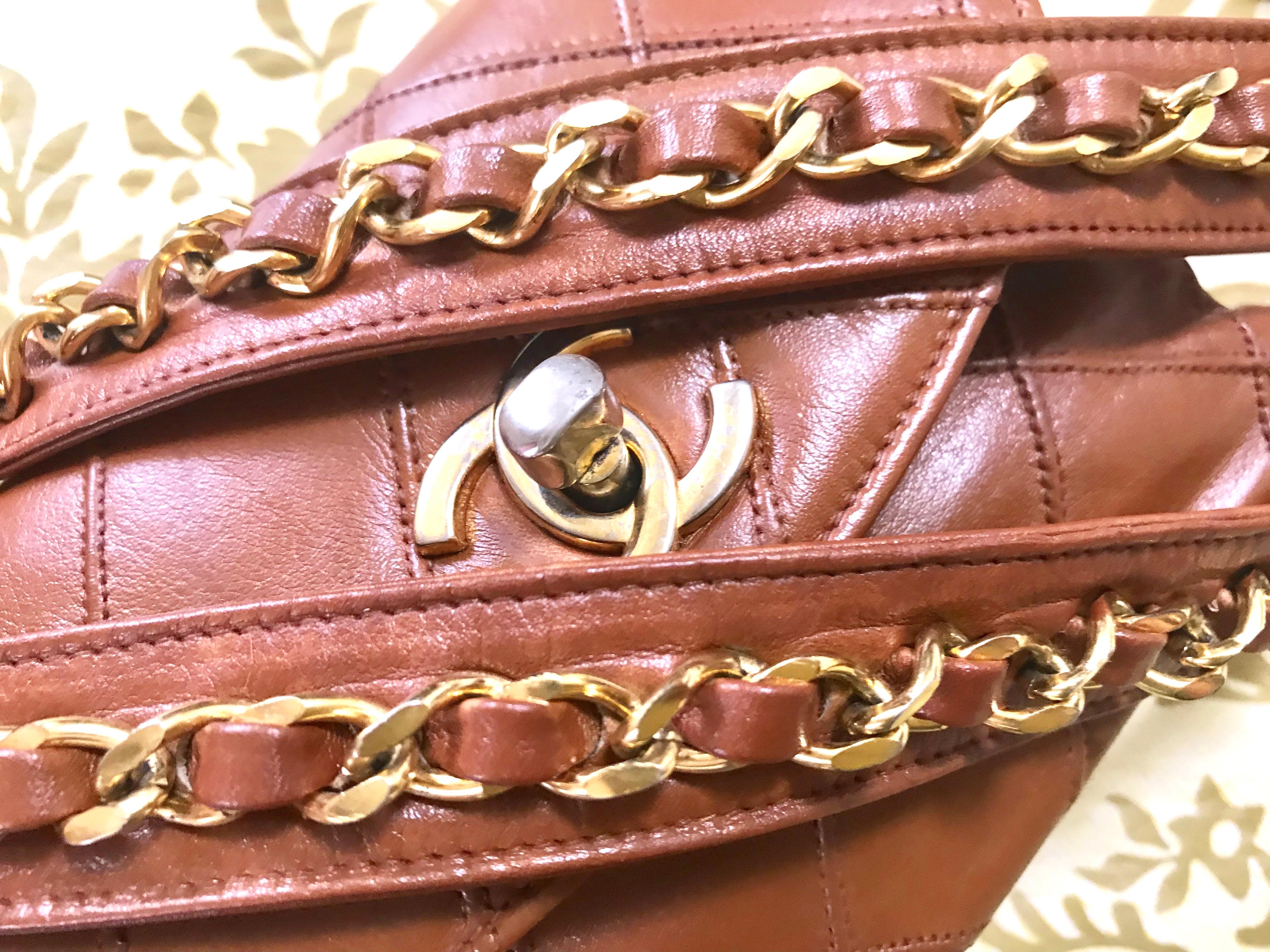 Chanel Vintage brown leather waist purse fanny pack hip bag with . Belt bag. For Sale 4
