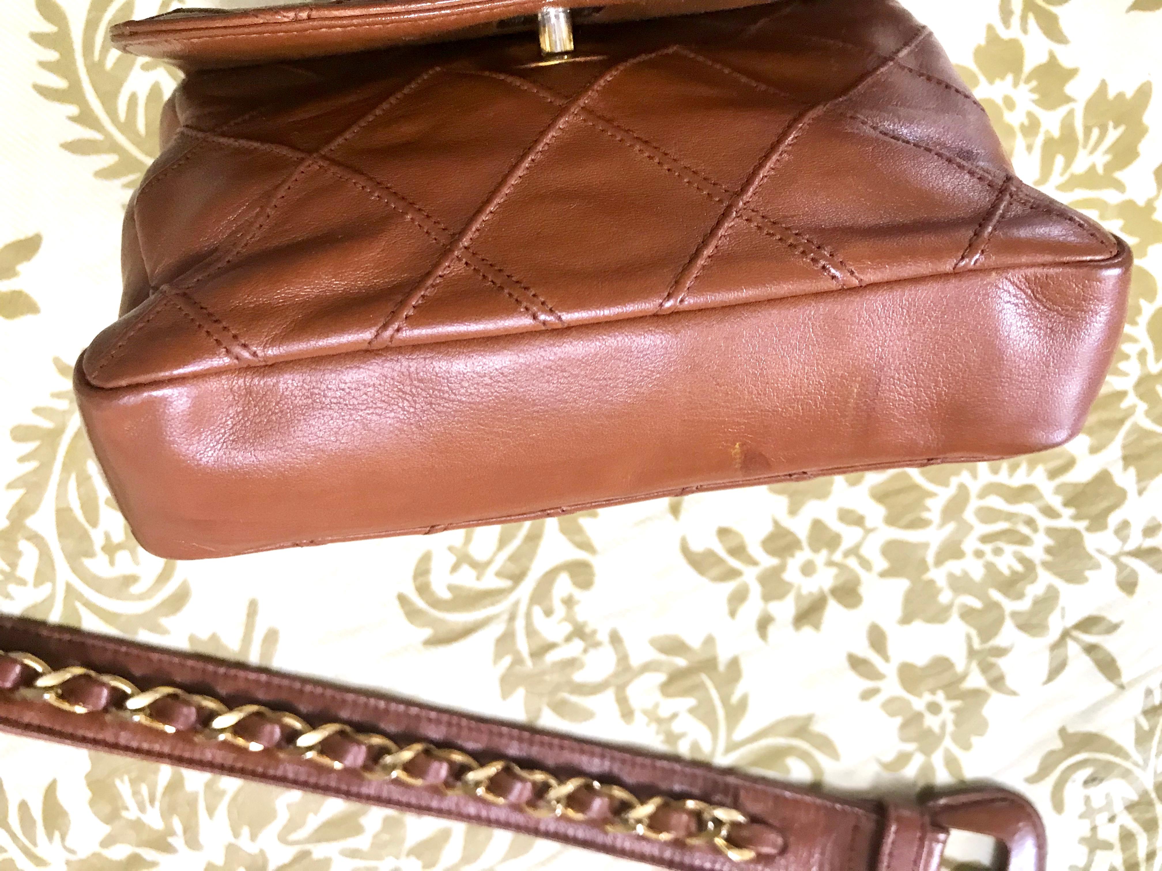 Women's Chanel Vintage brown leather waist purse fanny pack hip bag with . Belt bag. For Sale
