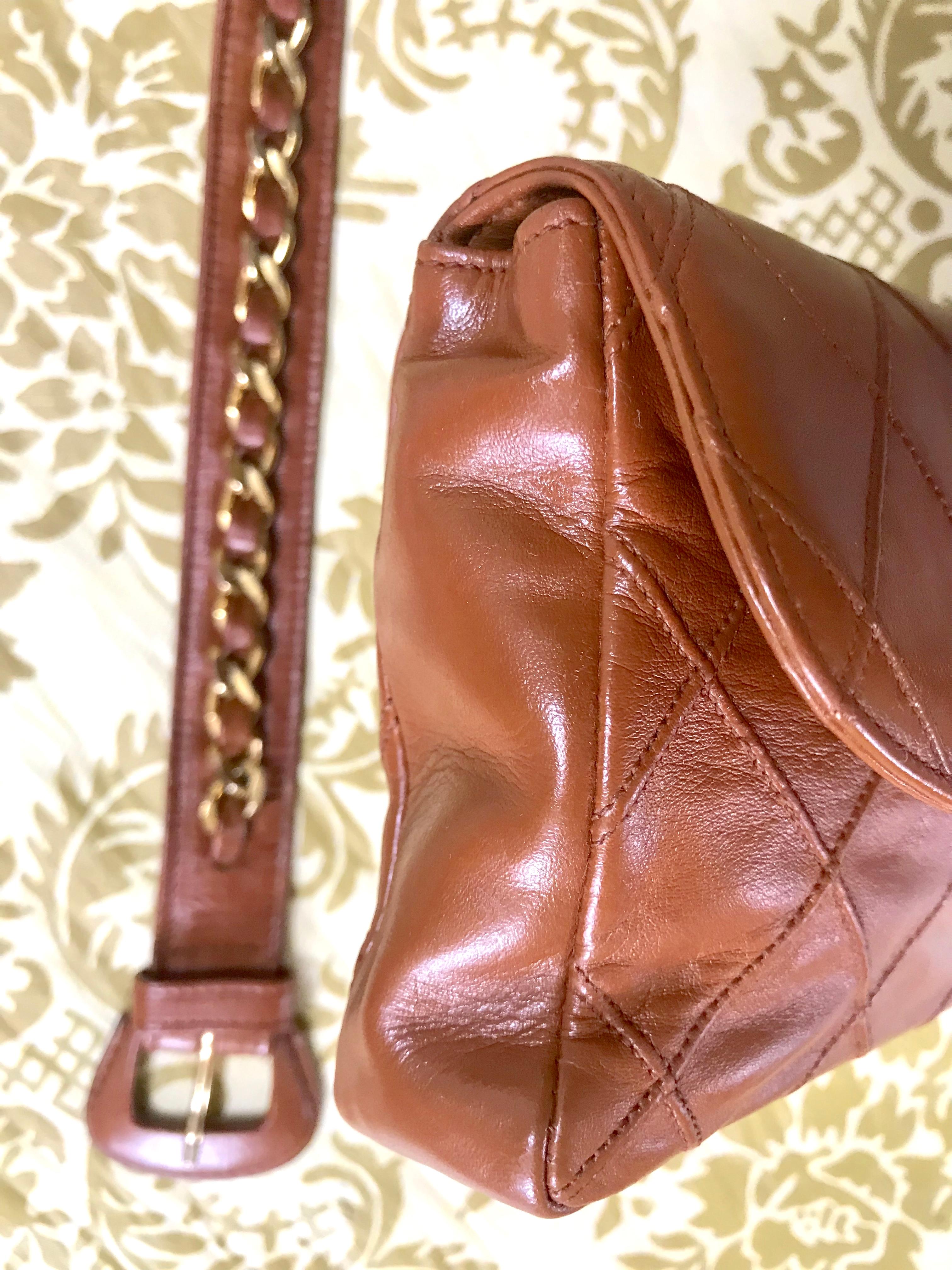 Chanel Vintage brown leather waist purse fanny pack hip bag with . Belt bag. For Sale 1