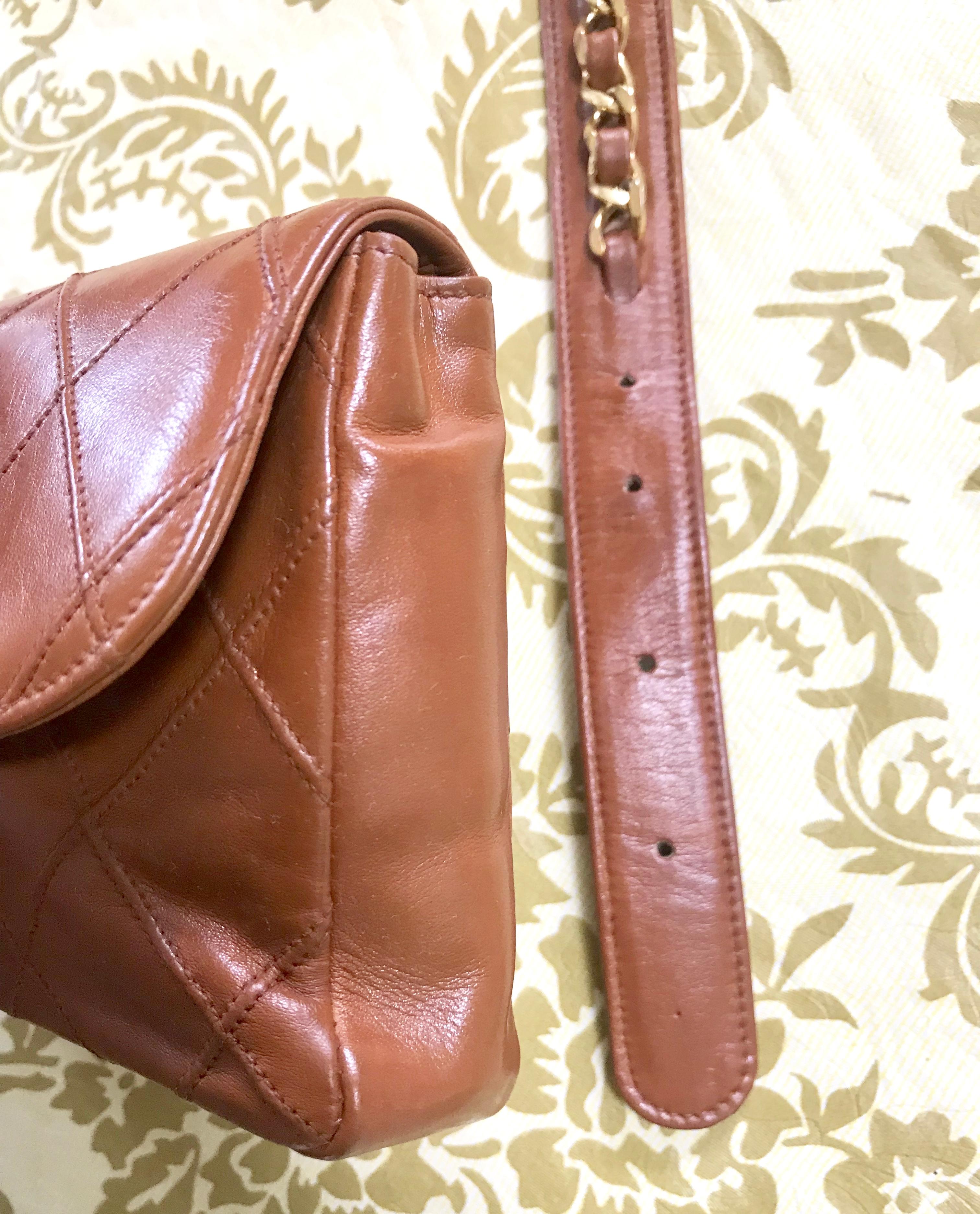 Chanel Vintage brown leather waist purse fanny pack hip bag with . Belt bag. For Sale 2