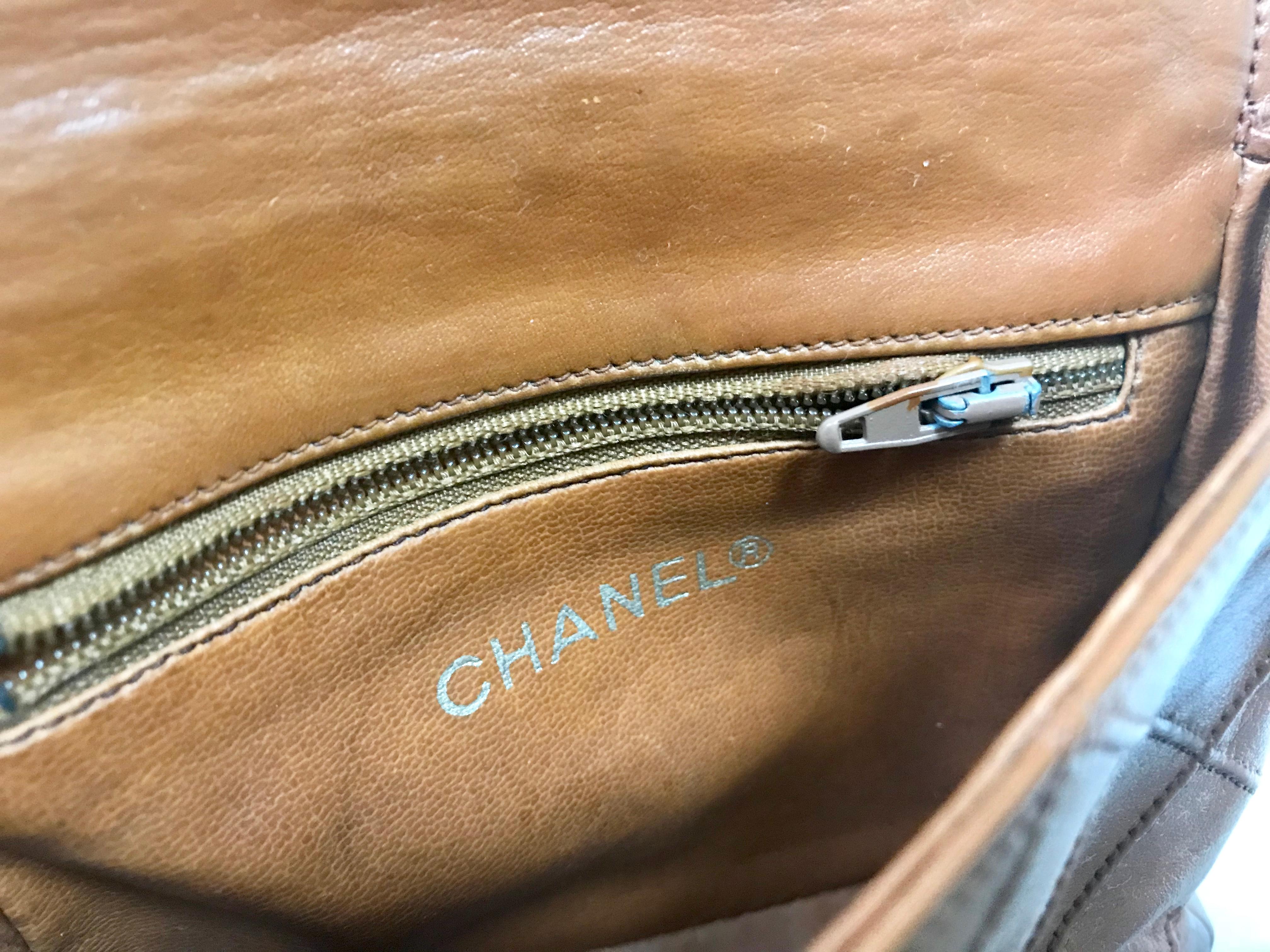 Chanel Vintage brown leather waist purse fanny pack hip bag with . Belt bag. For Sale 8
