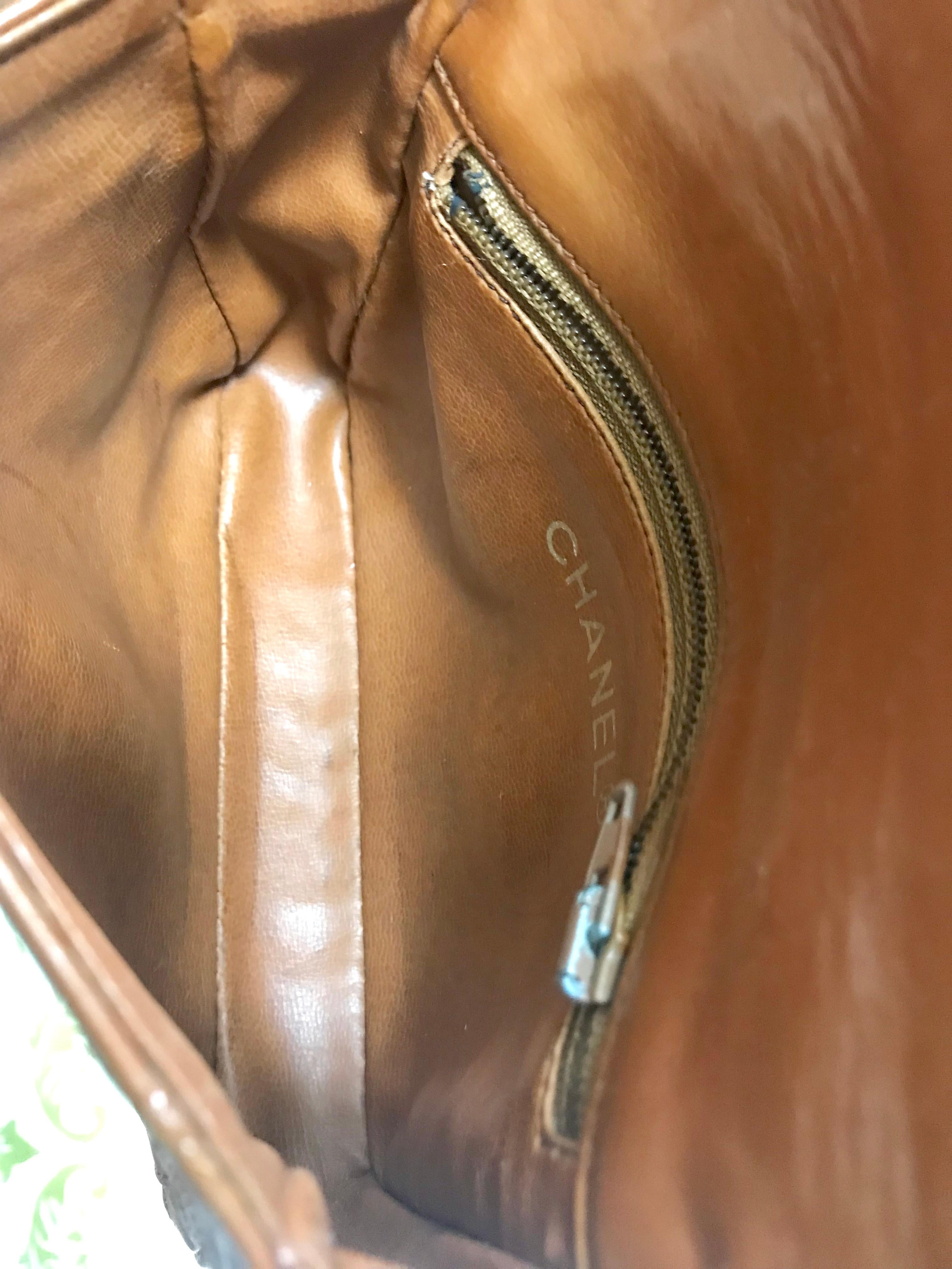 Chanel Vintage brown leather waist purse fanny pack hip bag with . Belt bag. For Sale 10