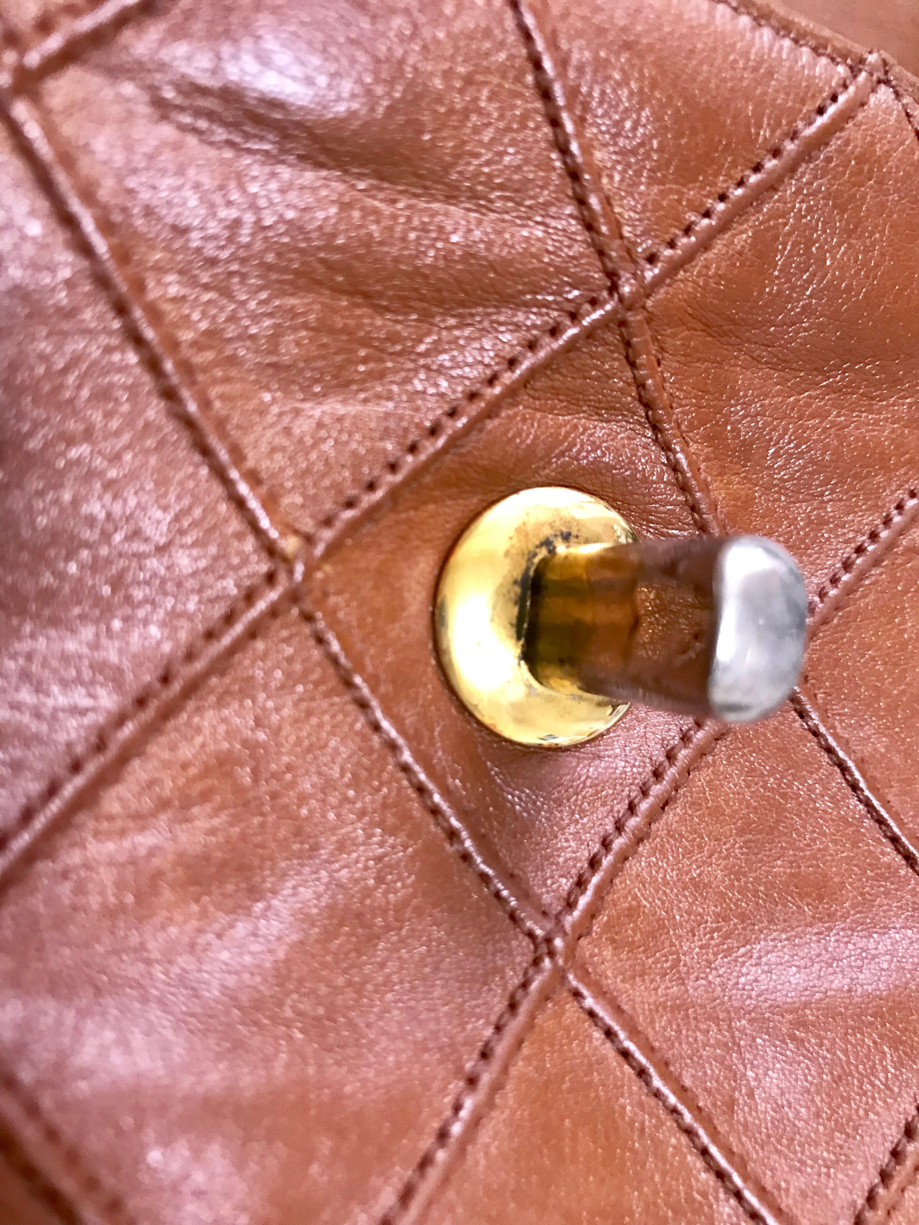 Chanel Vintage brown leather waist purse fanny pack hip bag with . Belt bag. For Sale 7