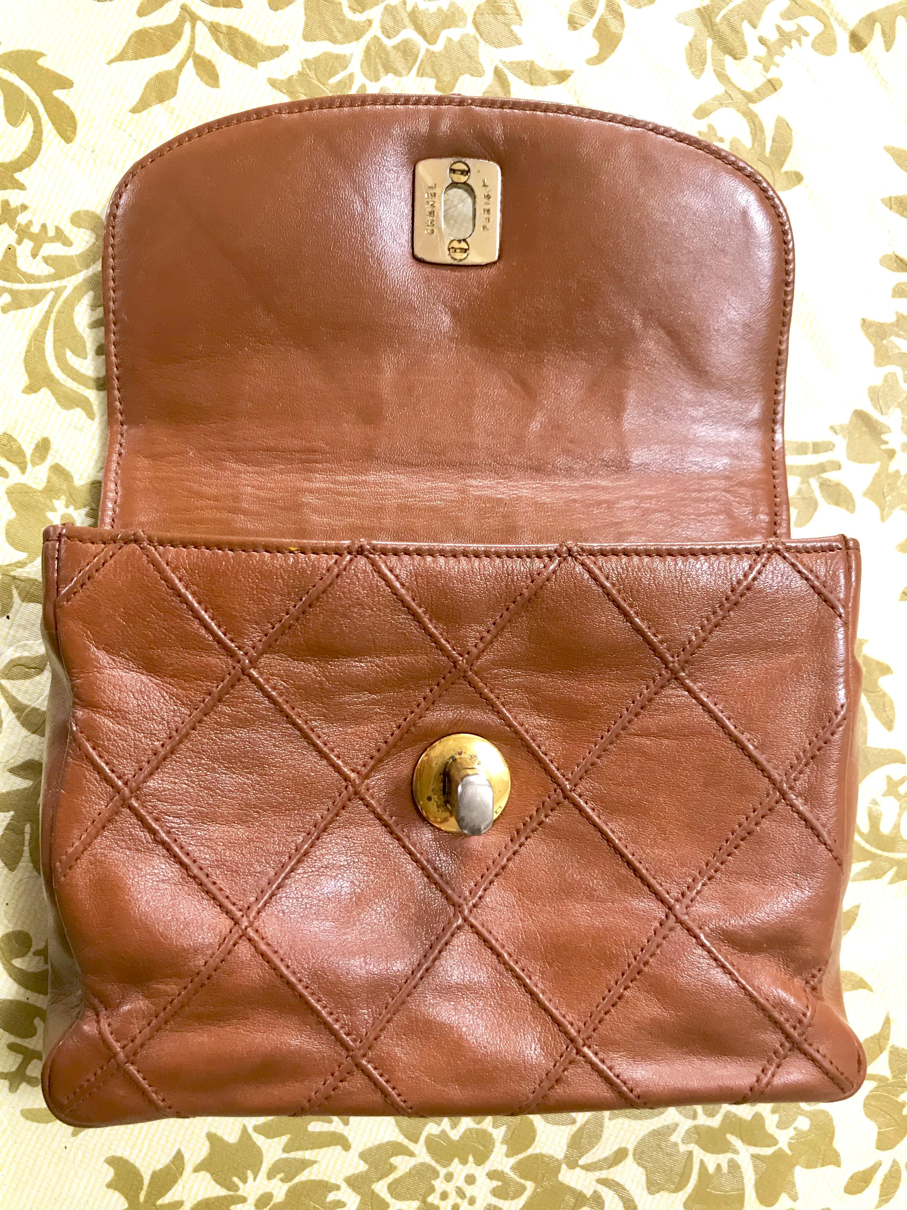 Chanel Vintage brown leather waist purse fanny pack hip bag with . Belt bag. For Sale 5