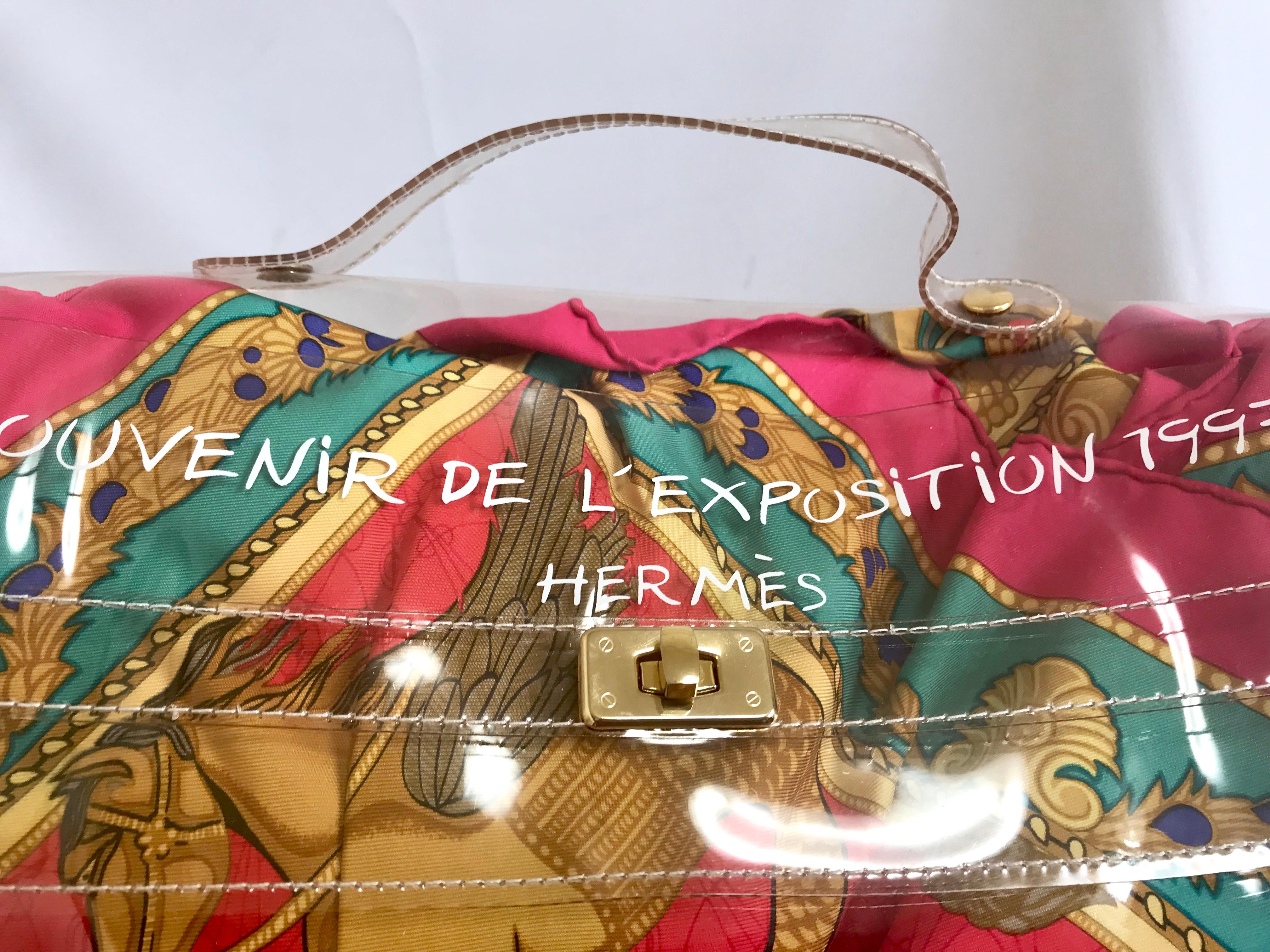 Brown MINT. Vintage Hermes clear, transparent vinyl Kelly bag, Japan limited Edition.