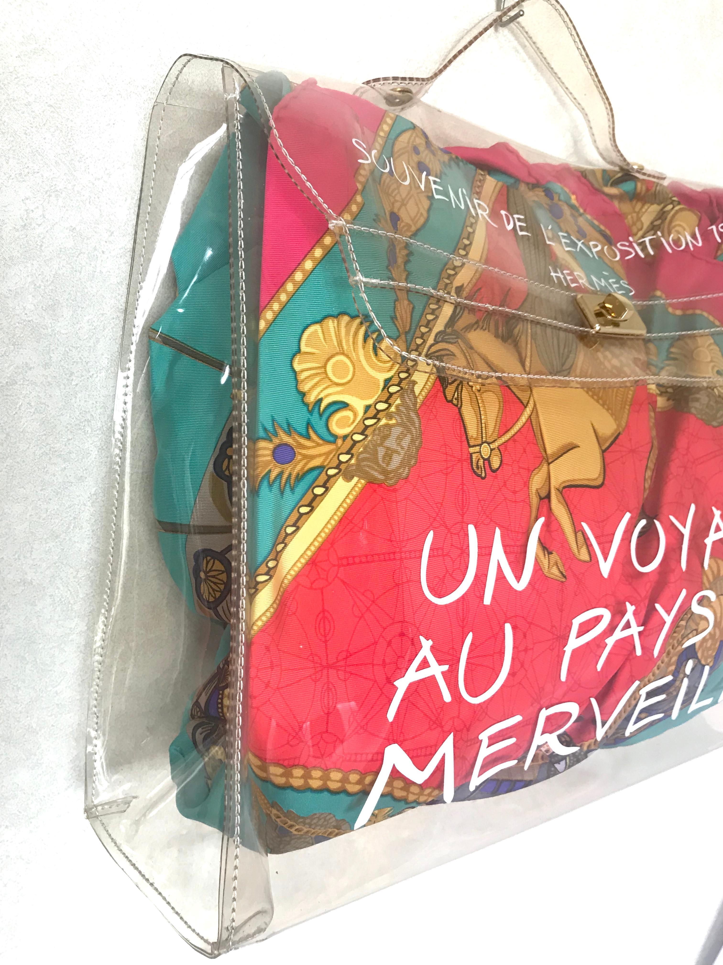 Women's MINT. Vintage Hermes clear, transparent vinyl Kelly bag, Japan limited Edition.