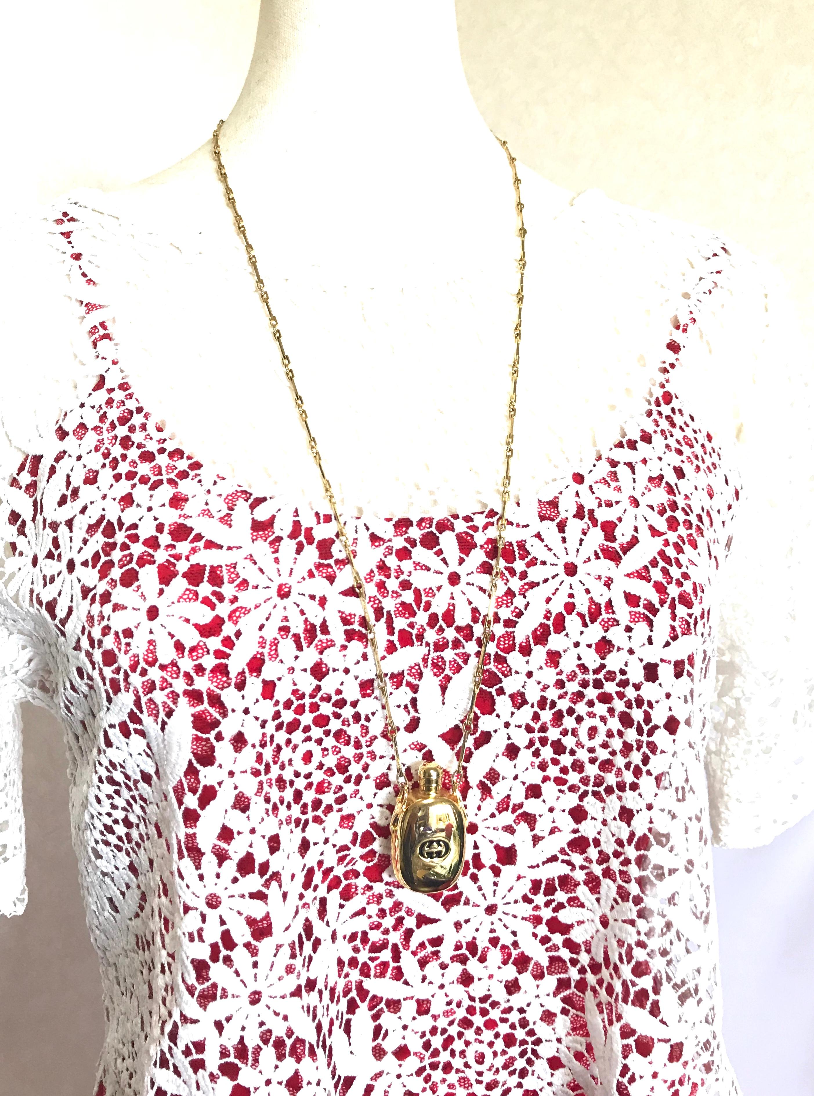 Gucci Vintage golden perfume bottle necklace with logo mark on top  1