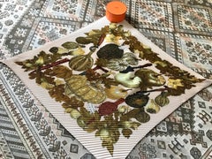 \Vintage HERMES Carre plisse, pink beige pleated silk scarf. Pumpkins. Halloween