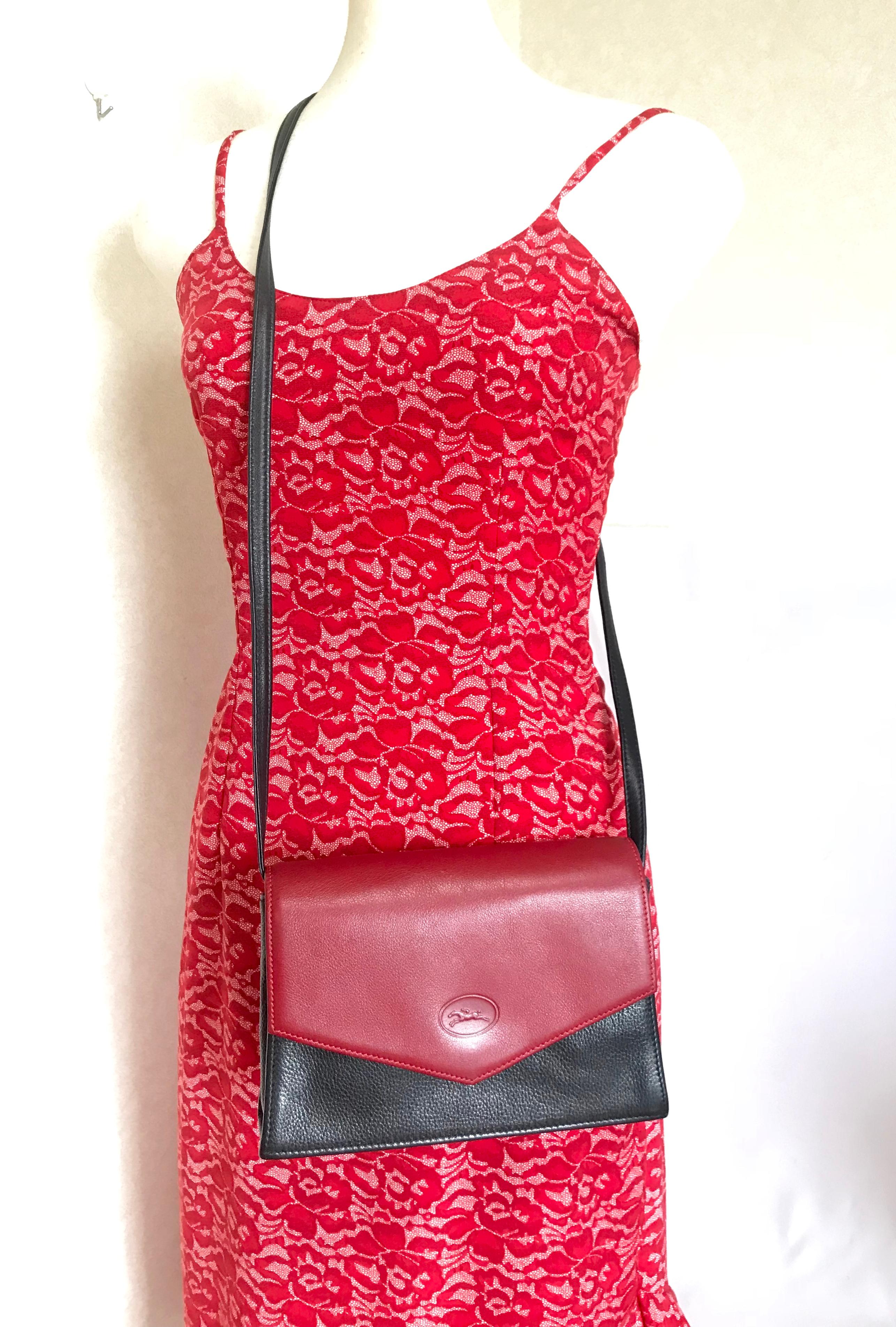 Longchamp Vintage Shoulder bag with changeable black green and red flaps For Sale 5