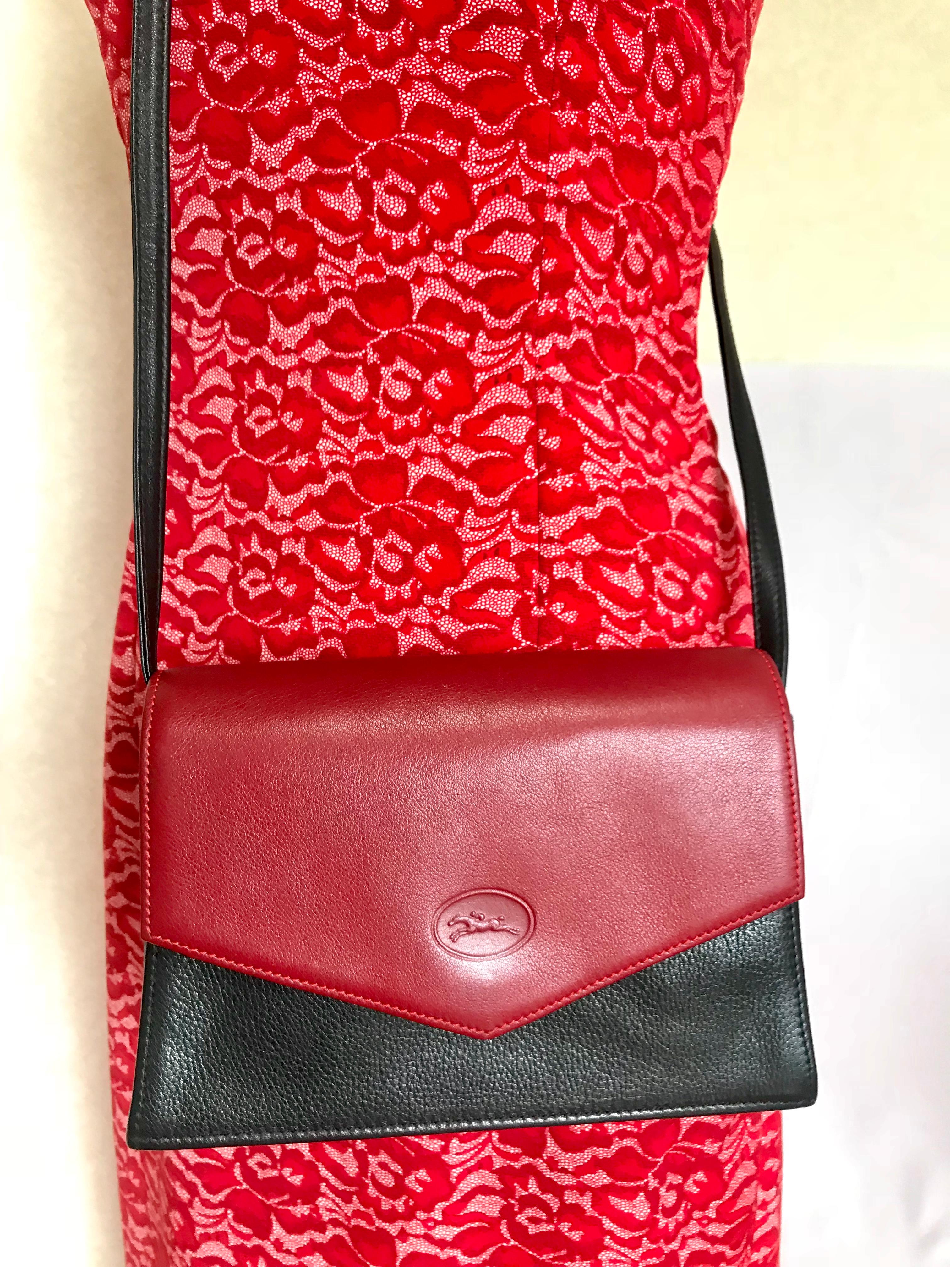 Longchamp Vintage Shoulder bag with changeable black green and red flaps For Sale 7