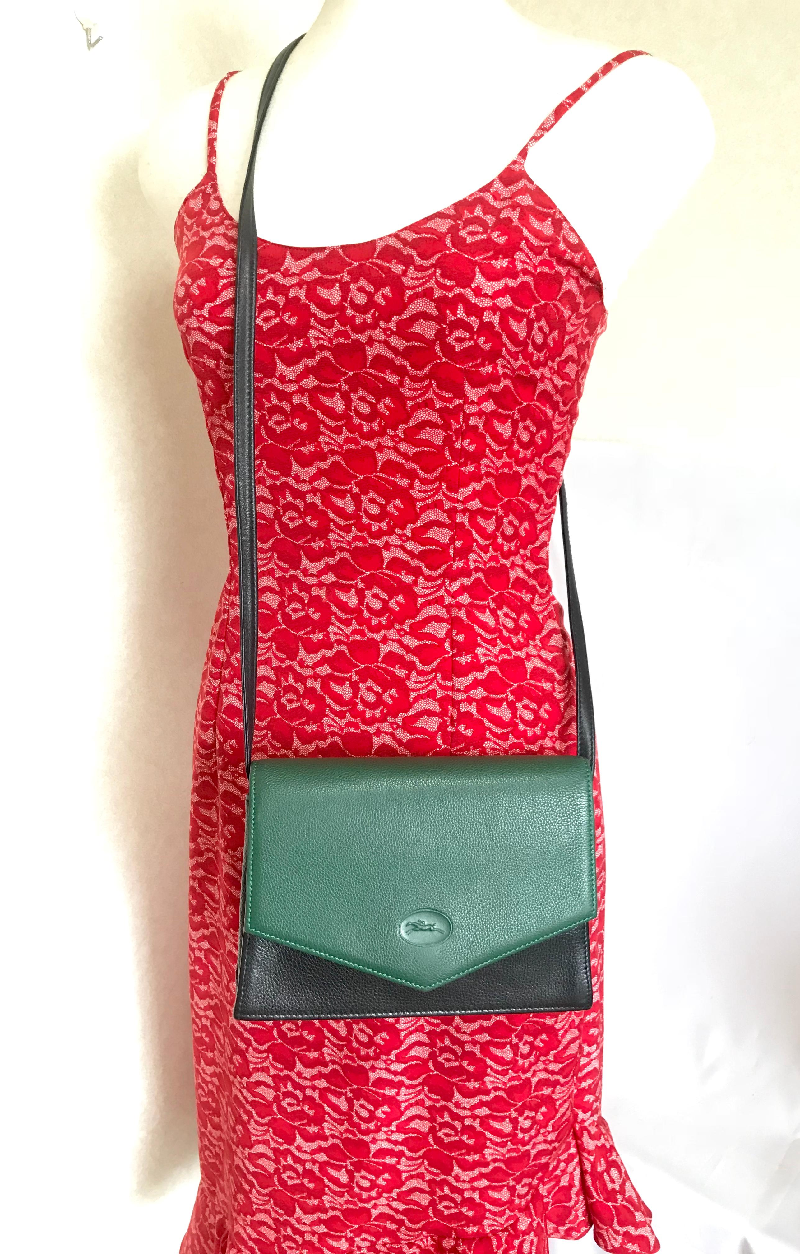 Longchamp Vintage Shoulder bag with changeable black green and red flaps For Sale 6