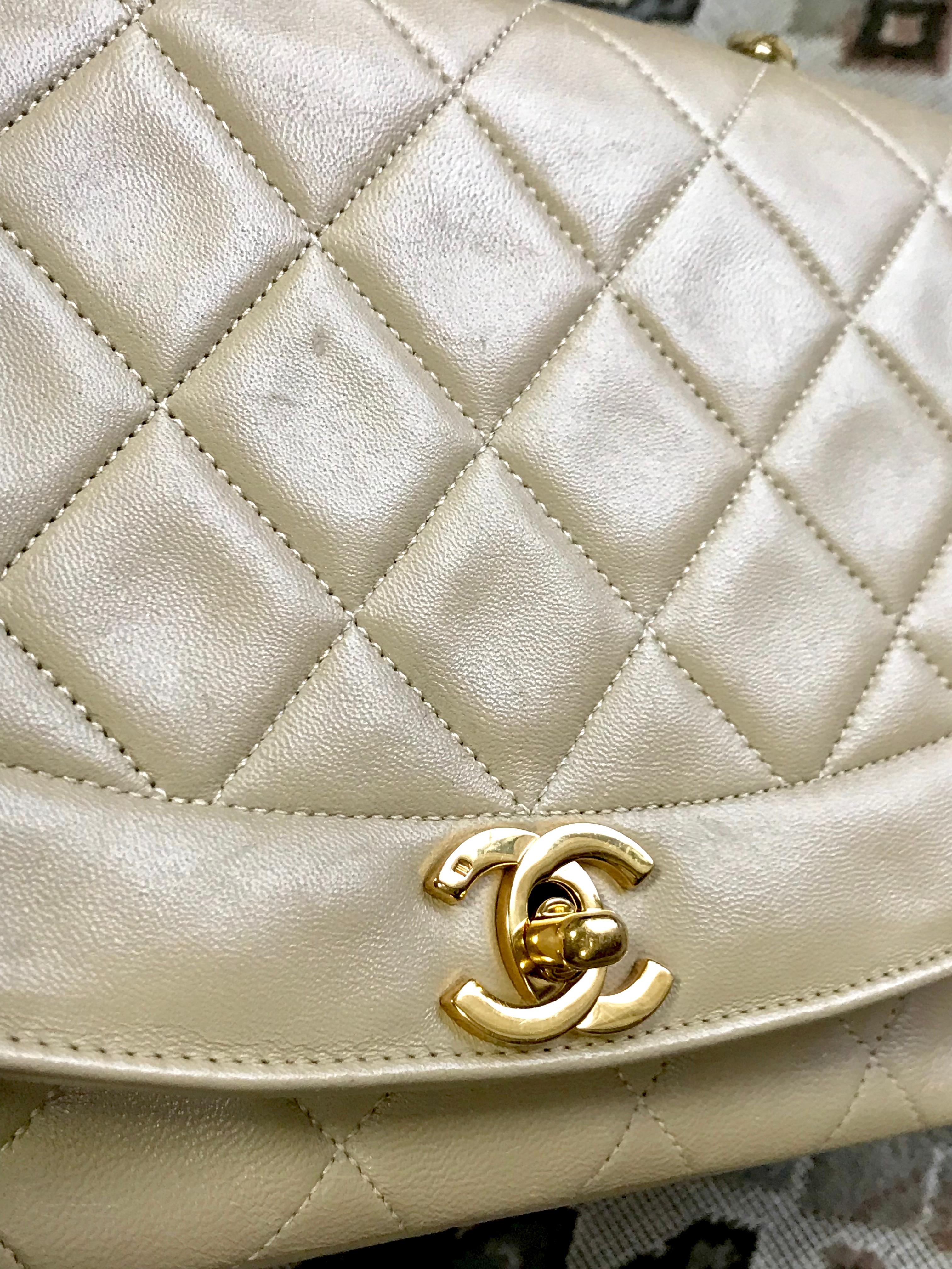 Chanel Vintage beige lambskin flap chain Diana 2.55 shoulder bag / purse  3
