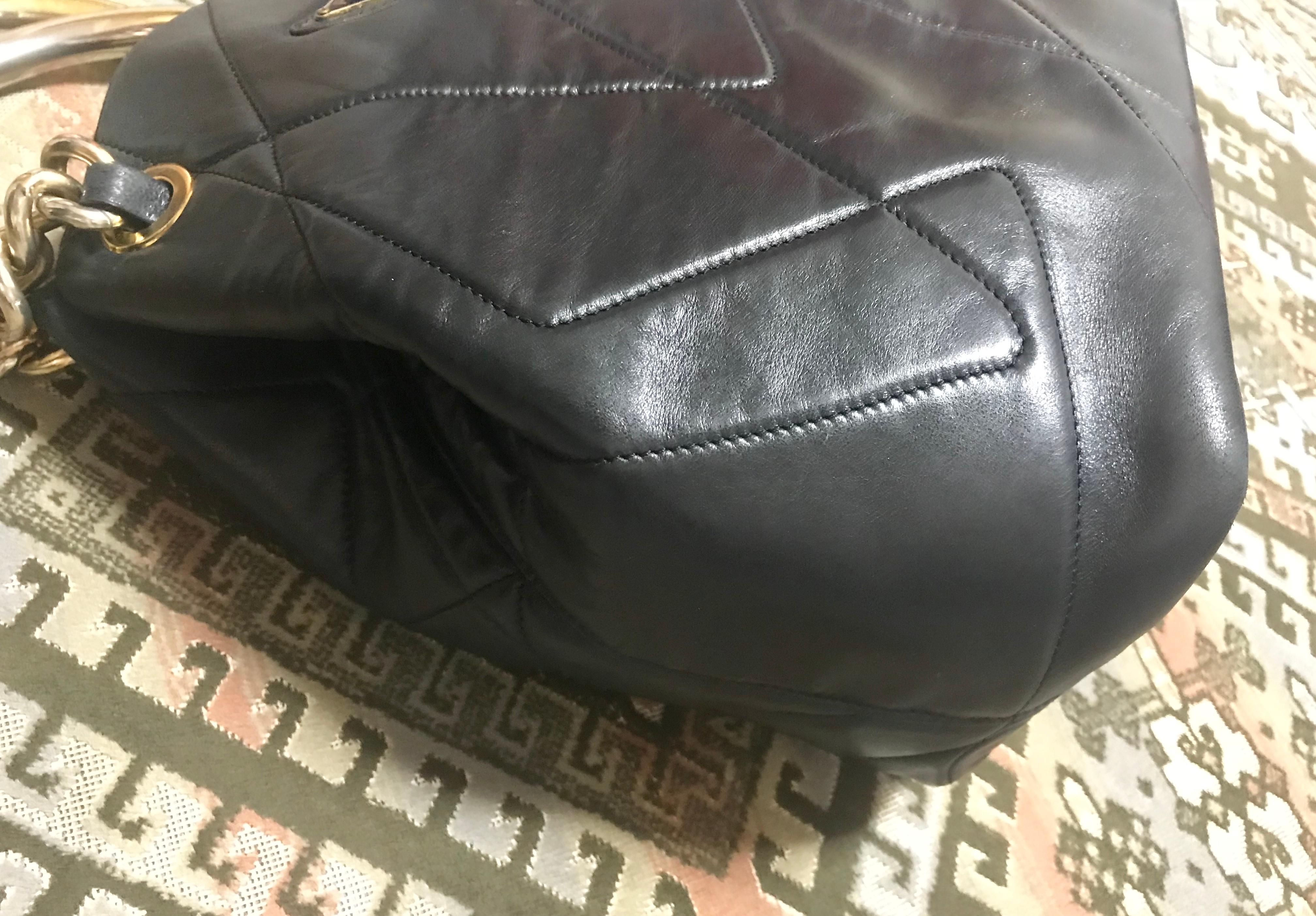 Prada Vintage black leather geometric patchwork tote bag with metallic handles  For Sale 4