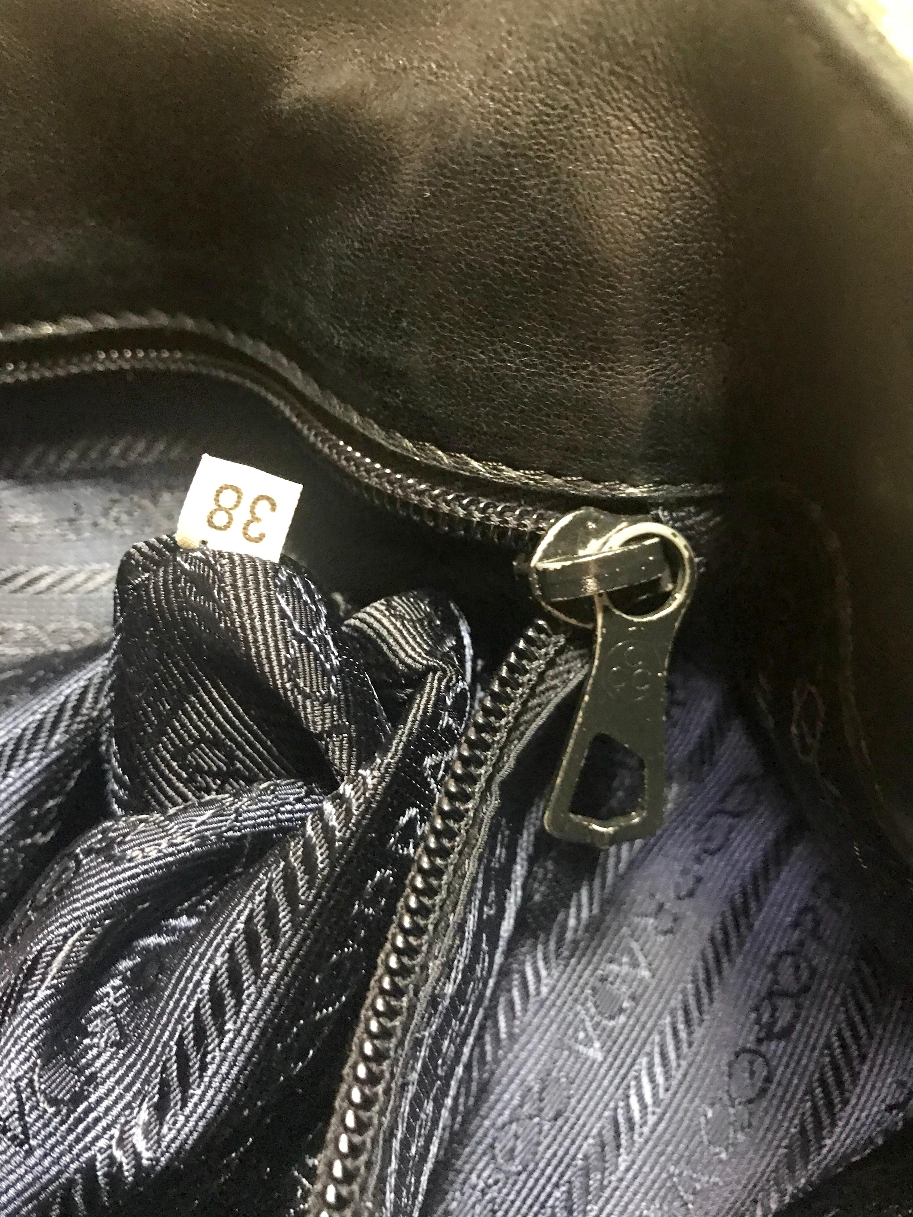 Prada Vintage black leather geometric patchwork tote bag with metallic handles  For Sale 9