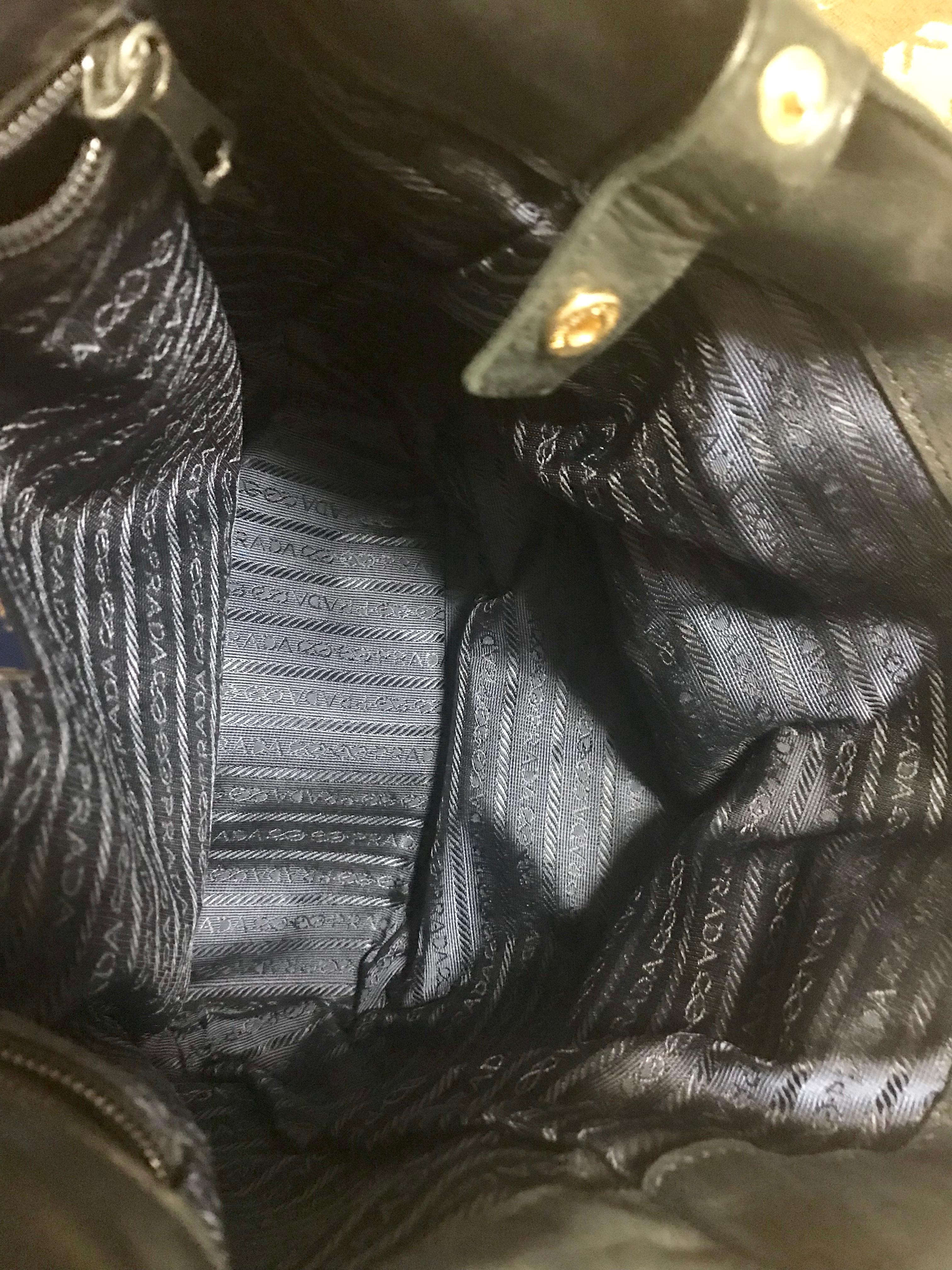 Prada Vintage black leather geometric patchwork tote bag with metallic handles For Sale 7