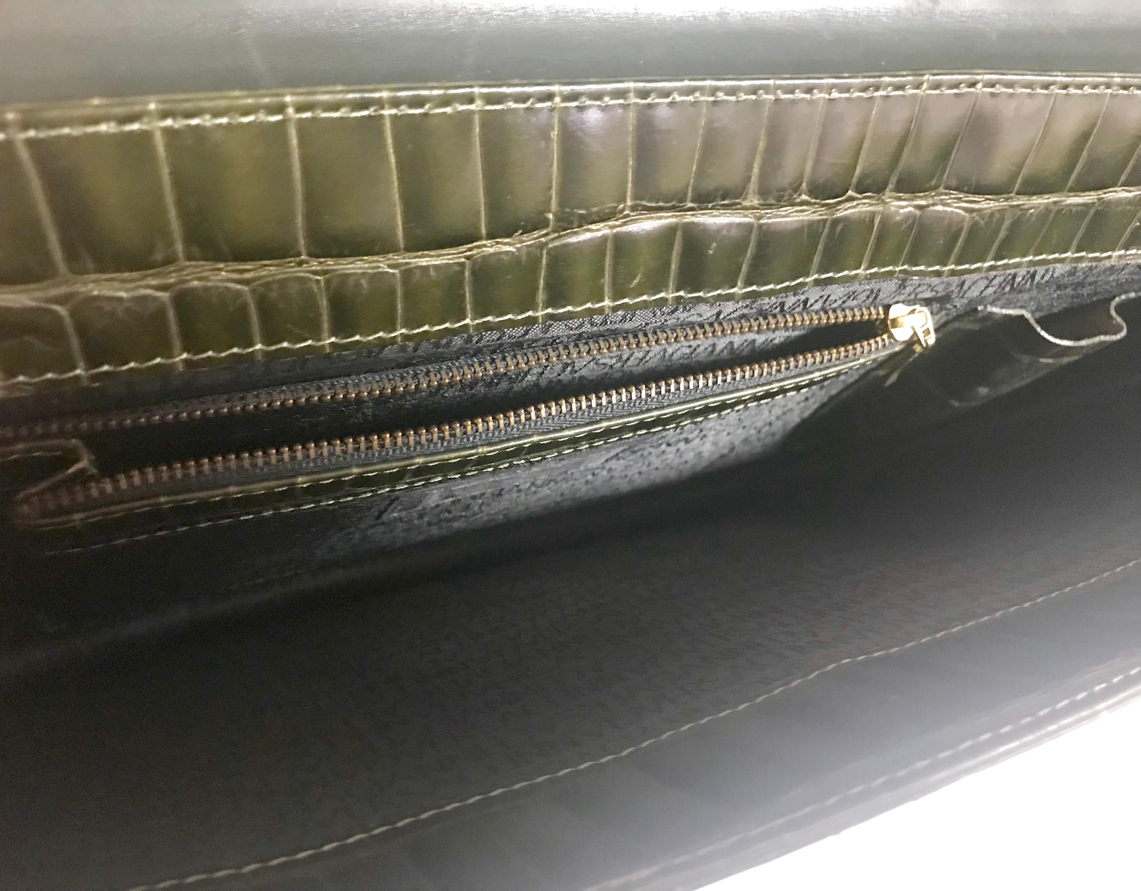 Gianni Versace Vintage khaki croc embossed leather document portfolio bag For Sale 11