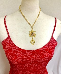 Christian Lacroix Vintage golden chain necklace with heart and bird top