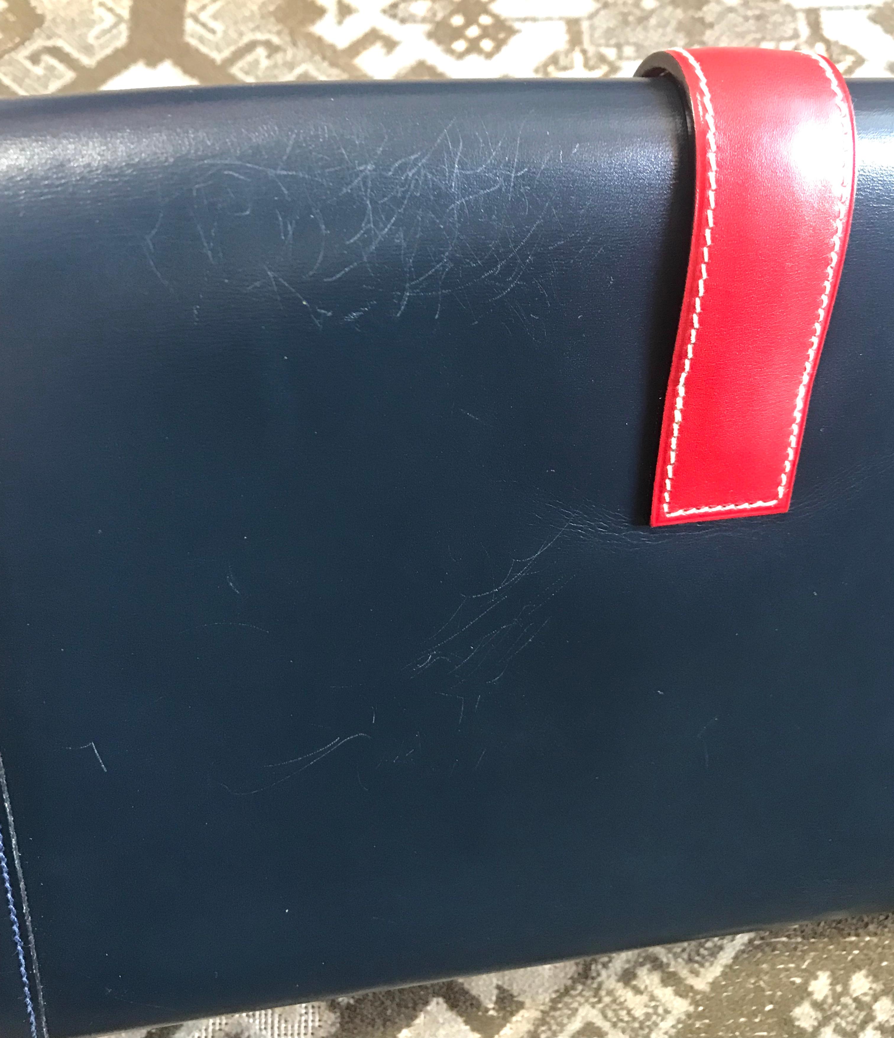 Vintage HERMES navy and red jige PM boxcalf leather document case, portfolio bag For Sale 1