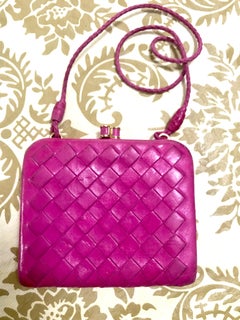 Vintage Bottega Veneta pink intrecciato woven leather wallet, coin case purse.