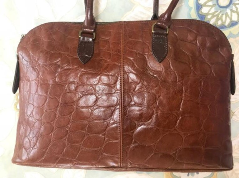Women's Vintage Mulberry croc embossed brown leather bolide tote bag. By Roger Saul. For Sale