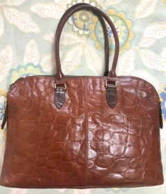 Vintage Mulberry croc embossed brown leather bolide tote bag. By Roger Saul.
