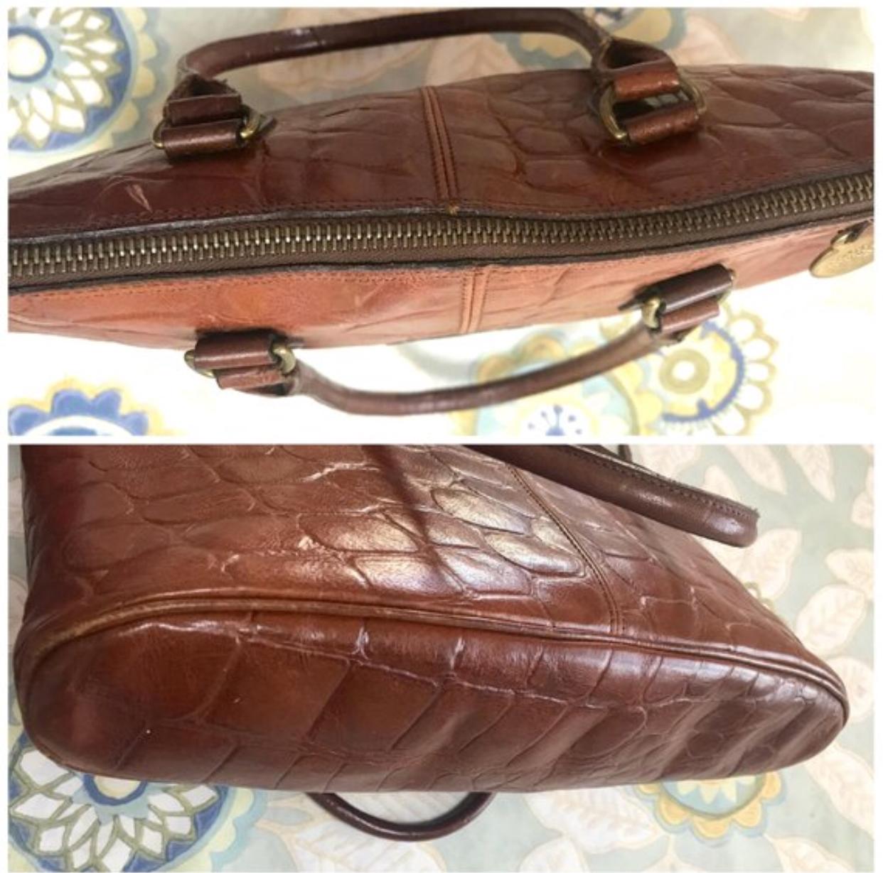 Vintage Mulberry croc embossed brown leather bolide tote bag. By Roger Saul. In Good Condition For Sale In Kashiwa, Chiba