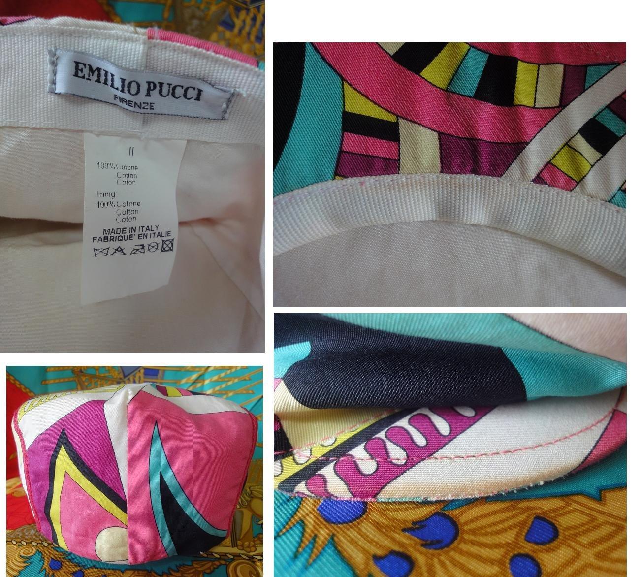 Vintage Emilio Pucci cotton flat hat in pink, purple. yellow, blue, white cap. In Good Condition For Sale In Kashiwa, Chiba