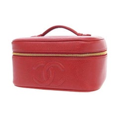 Vintage CHANEL lipstick red caviar cosmetic and toiletry pouch. Classic purse.