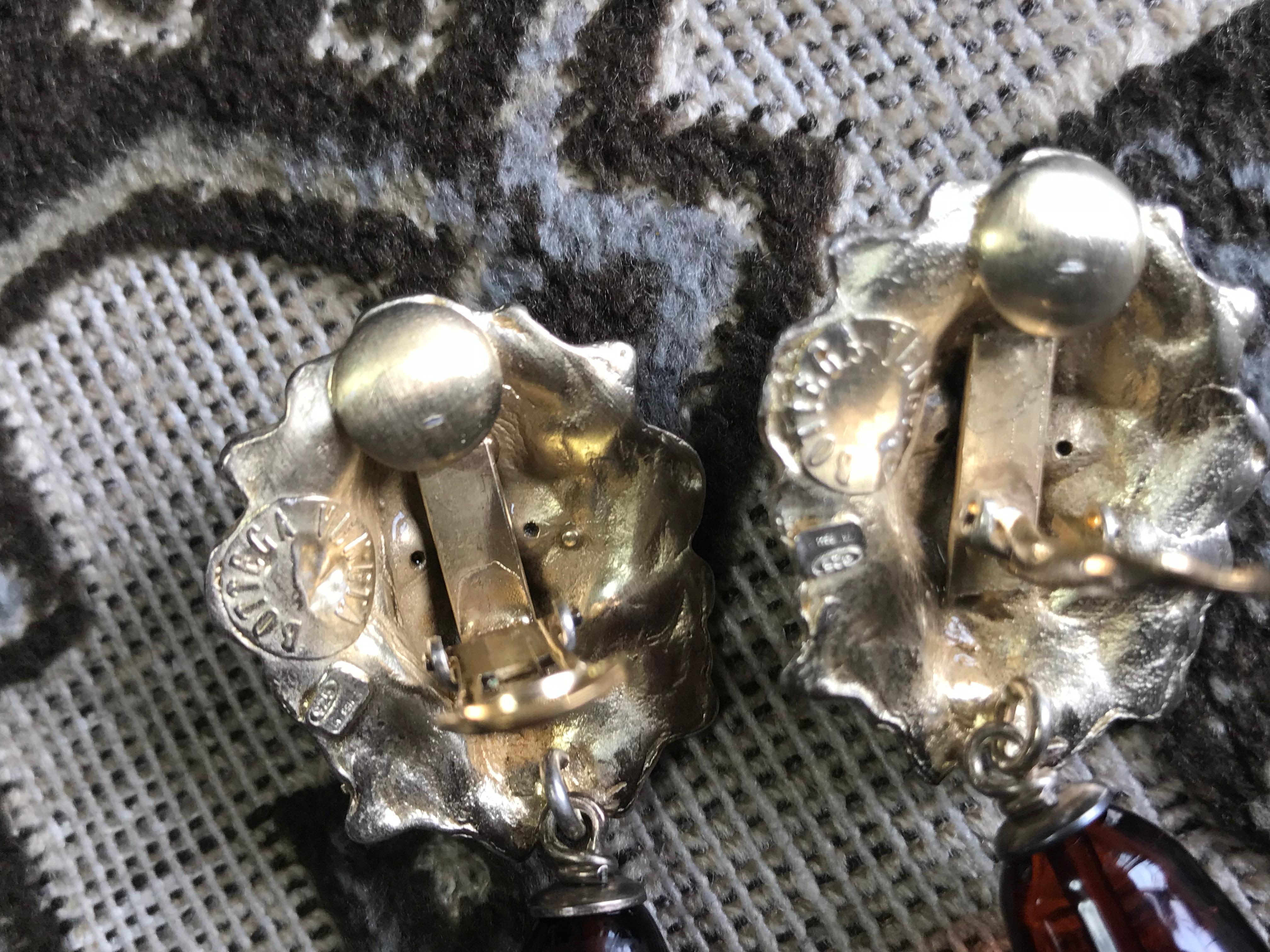 Vintage Bottega Veneta lion head and brown teardrop glass dangle earrings. Rare. For Sale 2