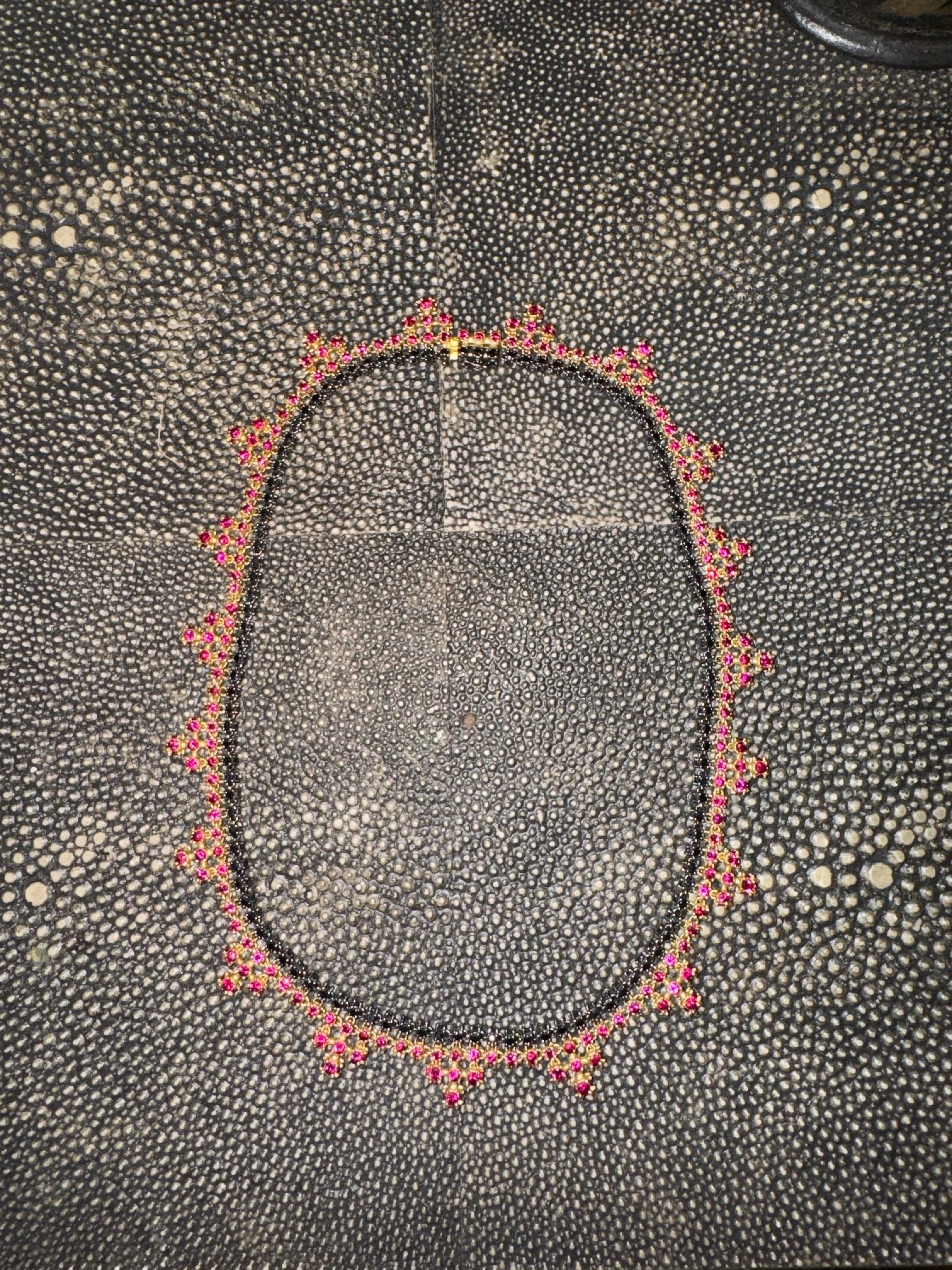 Paul Morelli Black Diamond and Ruby Collar Necklace In Excellent Condition For Sale In Etna, NH