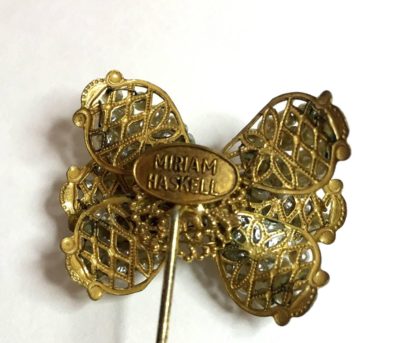Women's 1950's MIRIAM HASKELL Baroque Seed Pearl and Montee Rhinestone Stickpin For Sale
