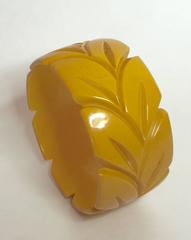 1930's Cream Bakelite Carved Bangle Bracelet Stylized Leaf