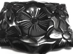 1930's Art Deco Black Bakelite Carved Floral Brooch