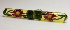 1930s Art Deco Bakelite Reverse Carved and Painted Floral Dress Clips PR