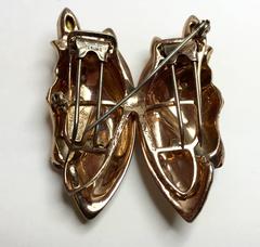COROCRAFT Sterling Pink Gold Washed Art Deco Horse Brooch Clips DUETTE