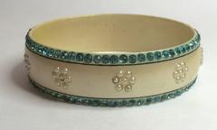 Dazzling 1920s Celluloid and Rhinestone Pearlized Sparkle Bangle Bracelet