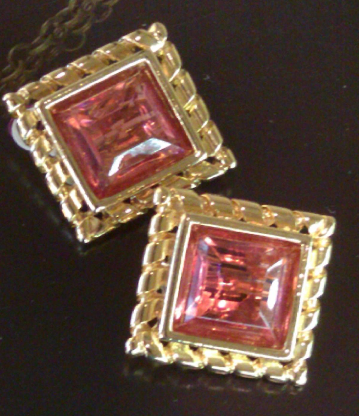 Women's 1980s GIVENCHY Square Faceted Pink Crystal Clip Earrings For Sale