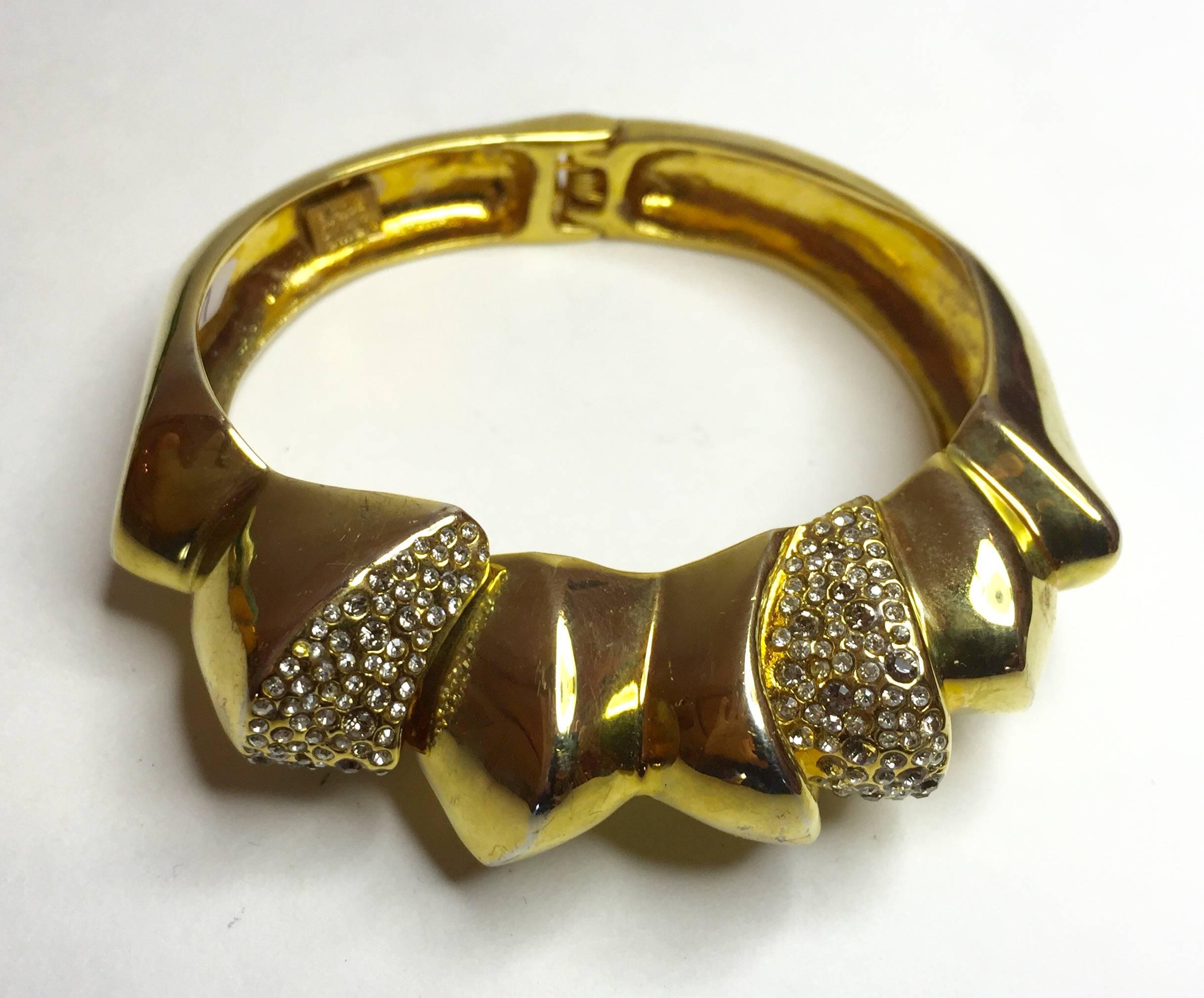 21st Century Alexis Bittar Unusual Goldtone Hinged Bracelet In Excellent Condition For Sale In Palm Springs, CA
