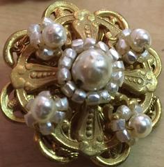 1960s MIRIAM HASKELL Baroque Seed Pearl and Goldtone Filigree Earrings