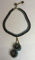1950s HATTIE CARNEGIE Faux Turquoise Ruby Retro Style Double Ball Drop Necklace